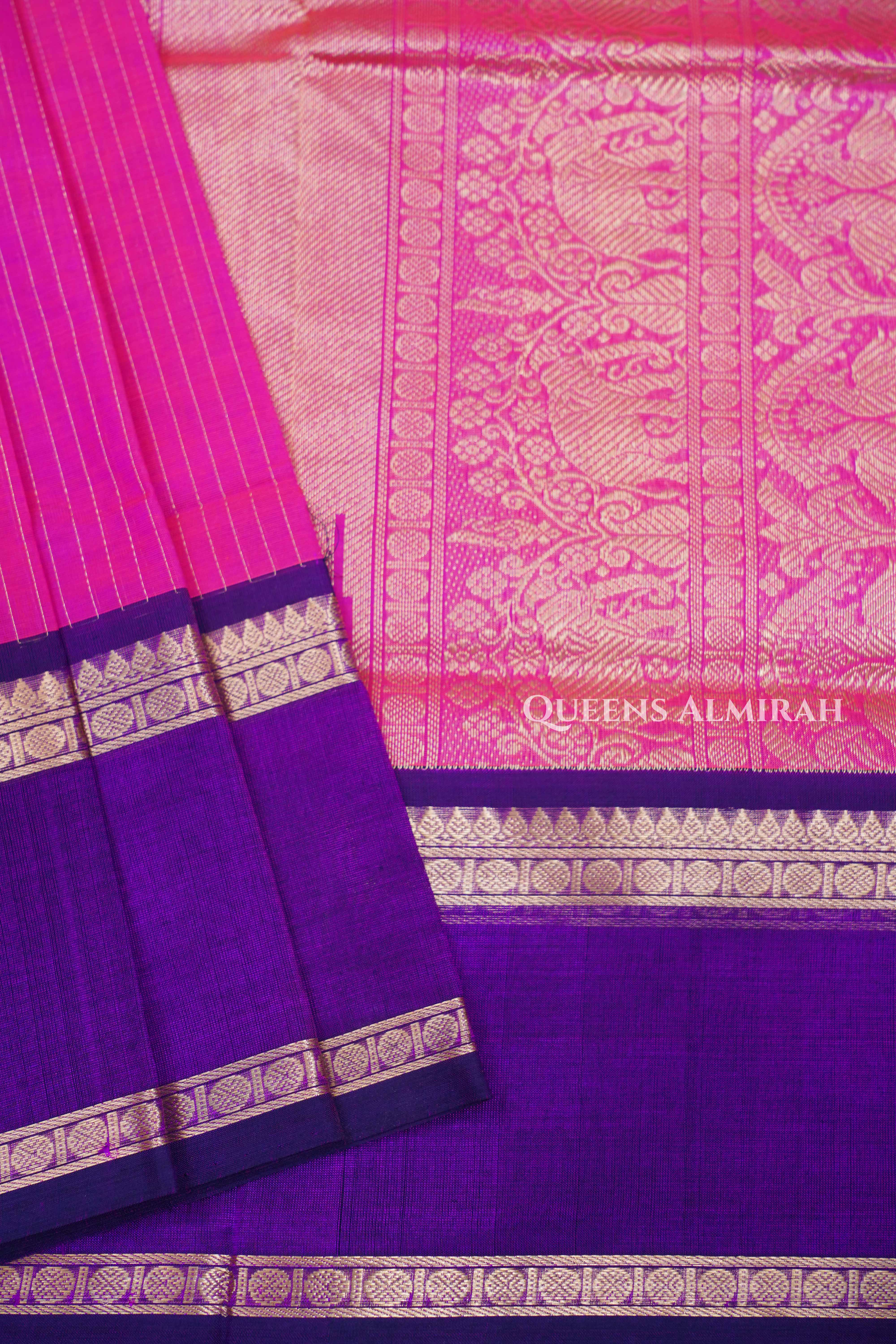 Magenta Pink With Purple Karaikudi Chettinad Silk Cotton Saree
