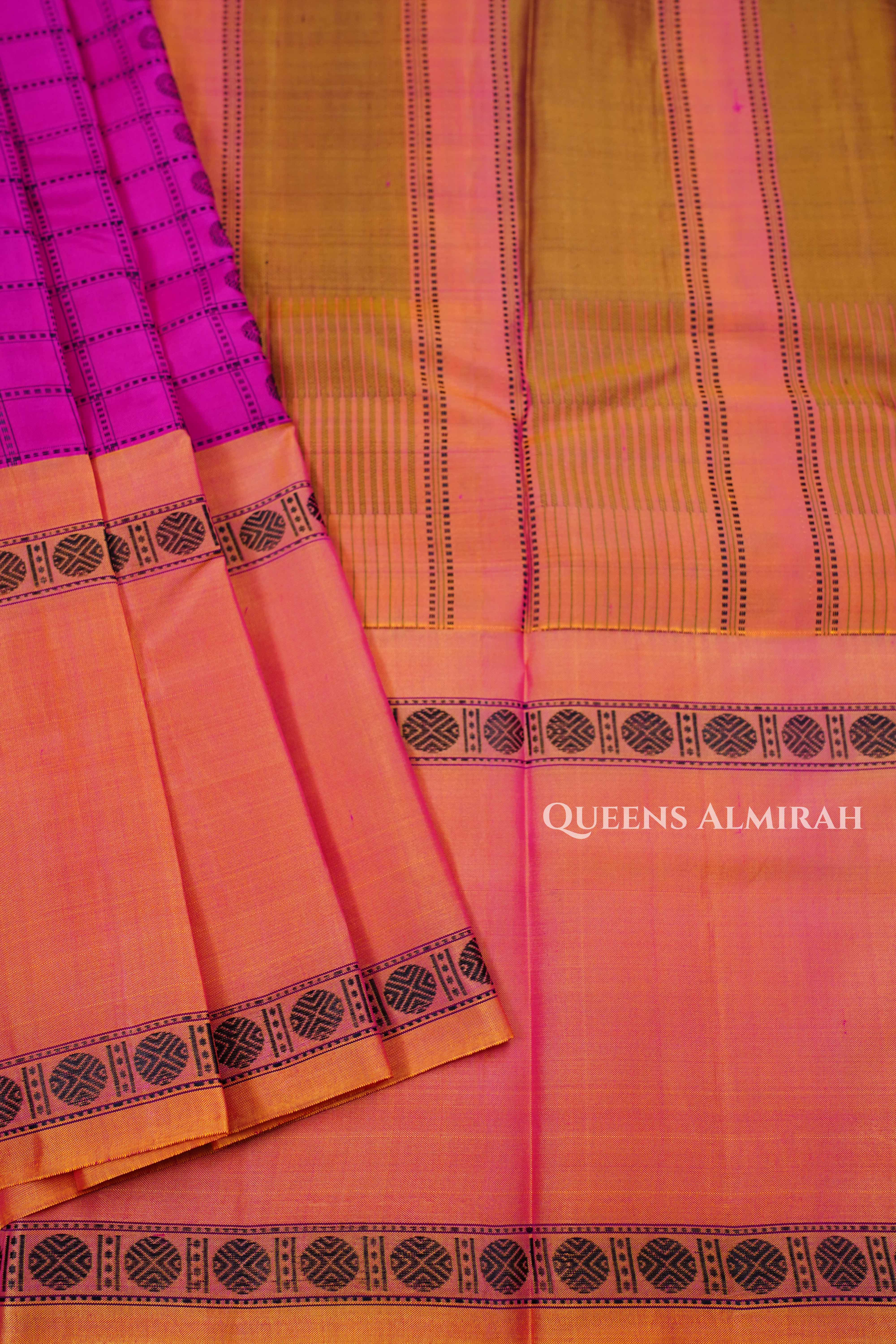 Vadamalli Pink With Honey Brown Pure Kanchivaram Silk Saree