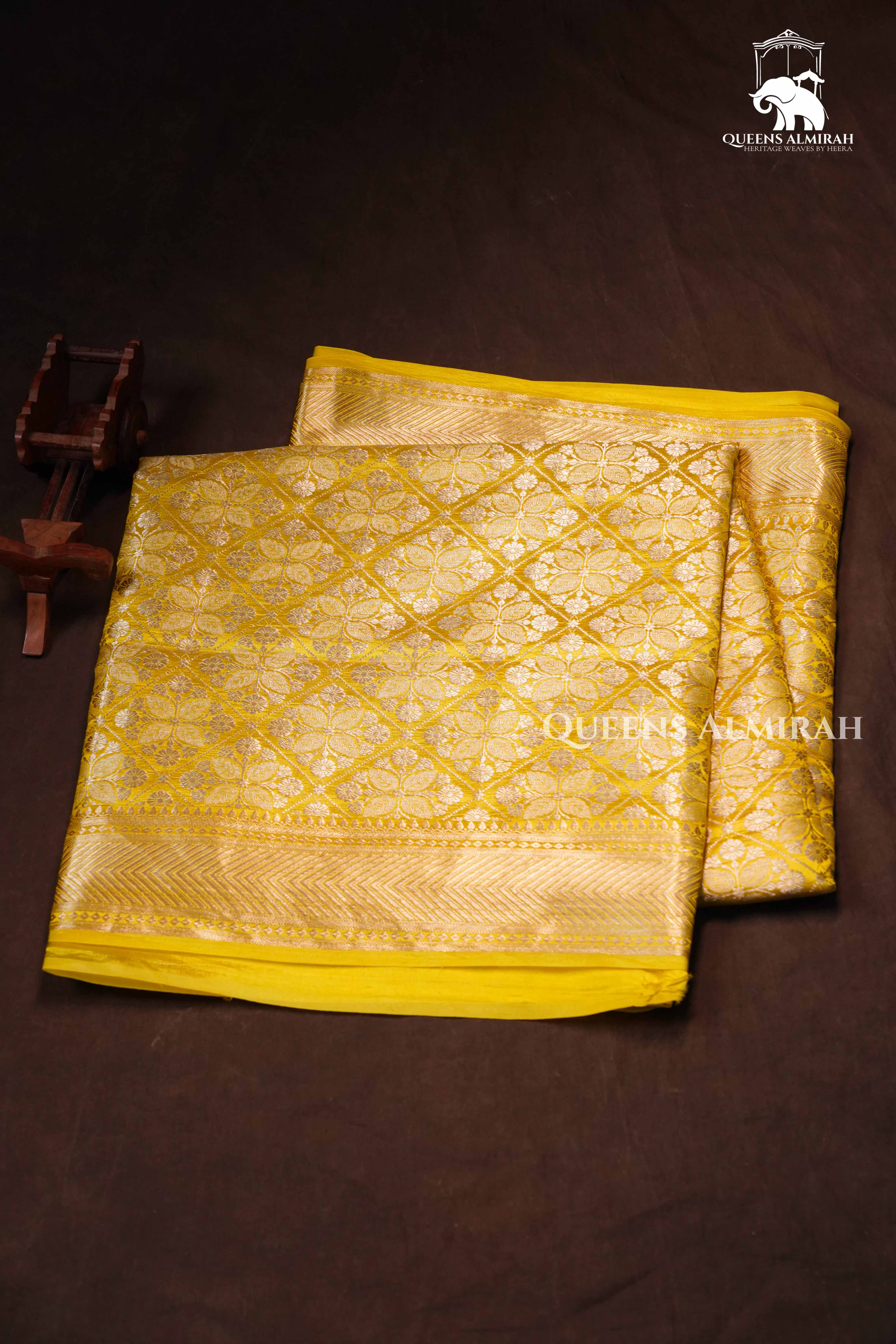 Lime Yellow Banarasi Silk Saree