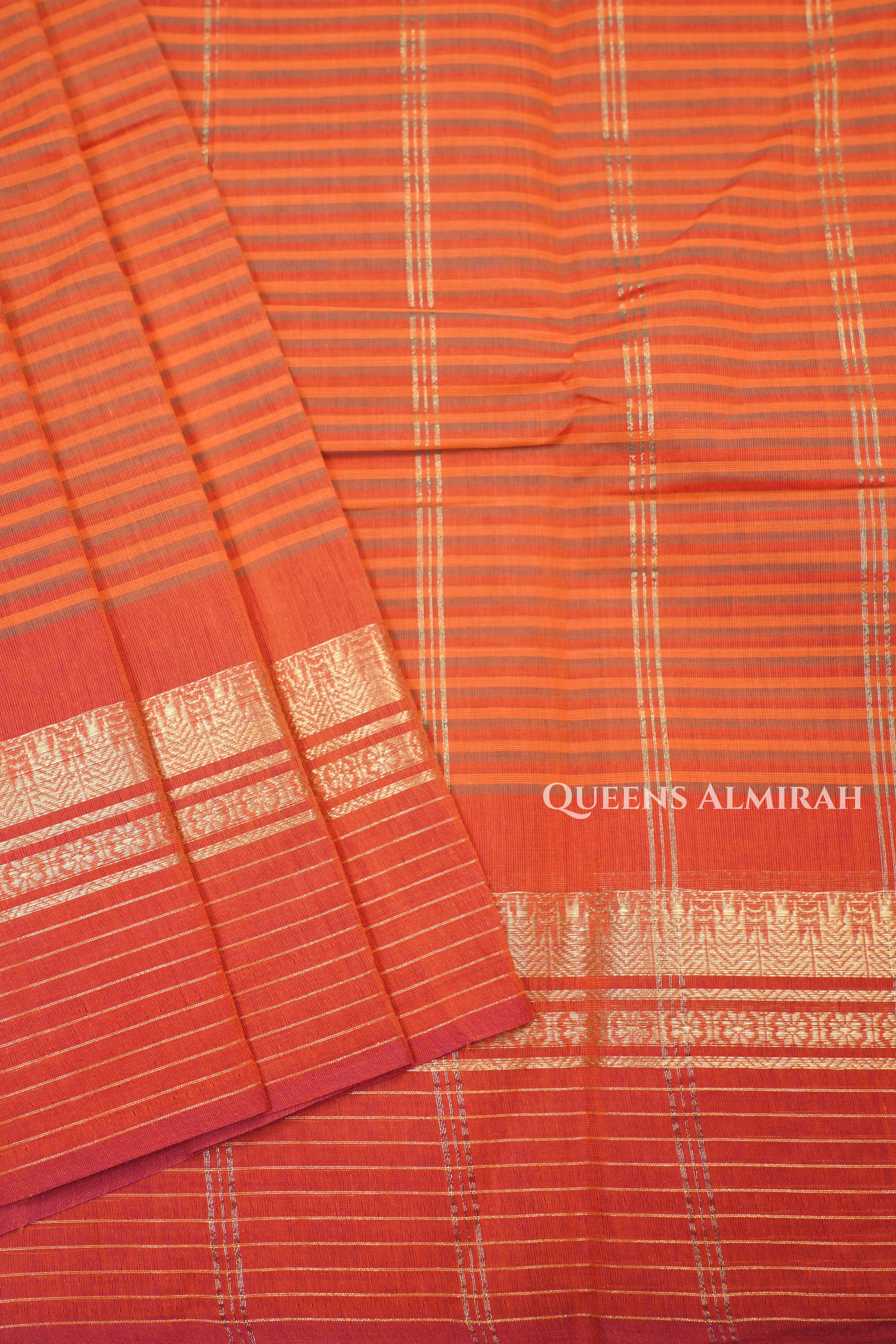 Orange Chettinad Cotton Saree