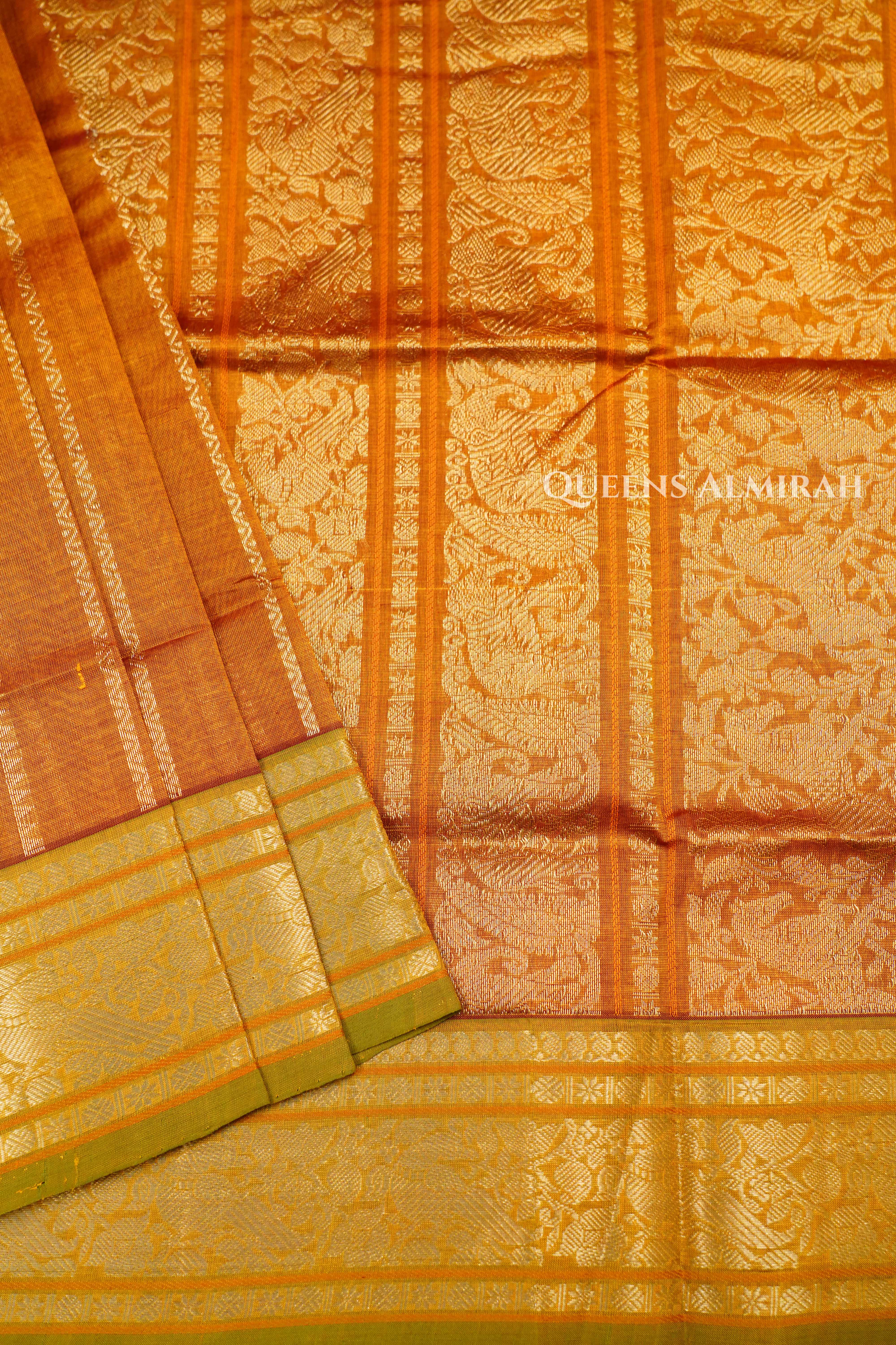 Burnt Orange-Karaikudi Chettinad Silk Cotton Saree