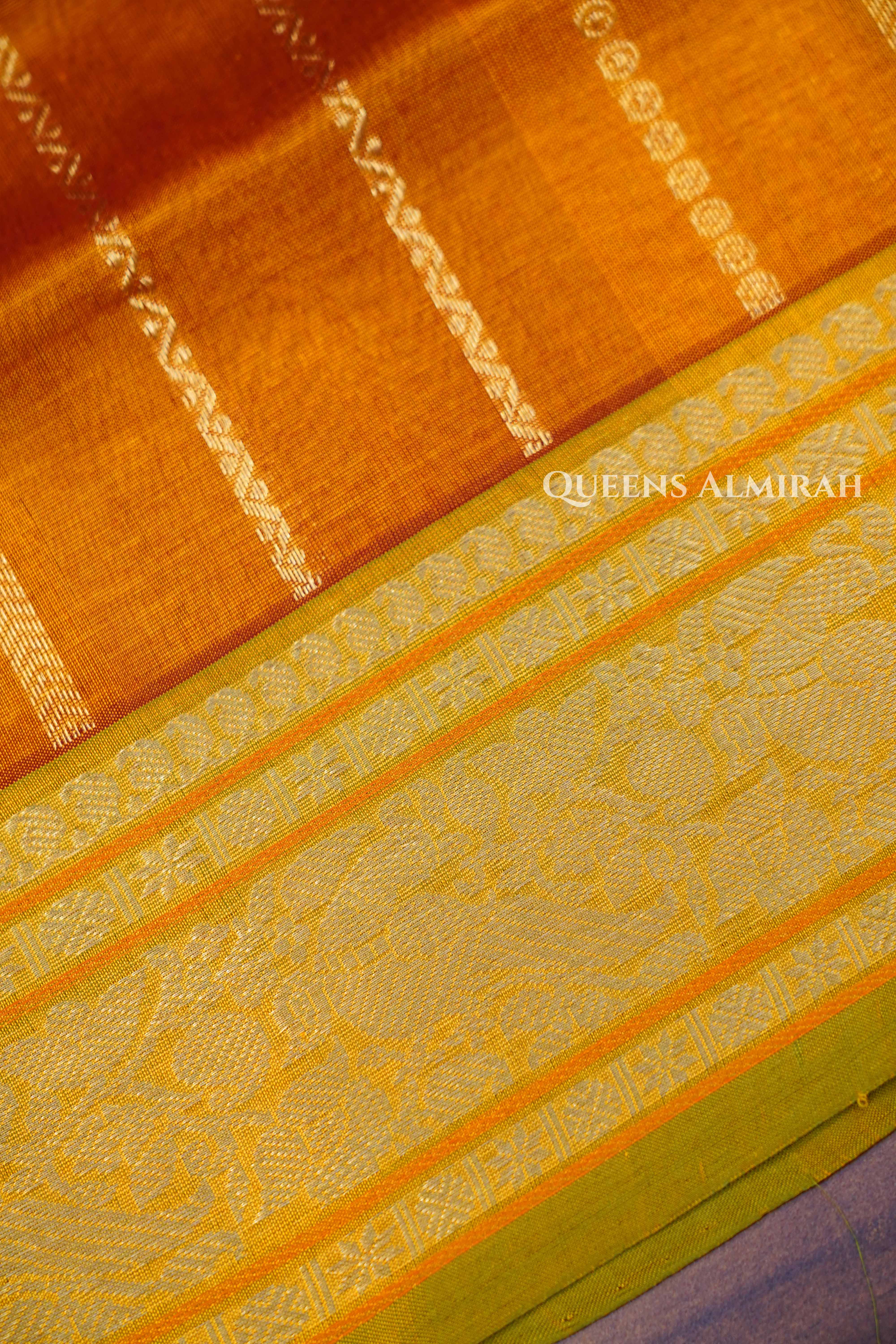 Burnt Orange-Karaikudi Chettinad Silk Cotton Saree