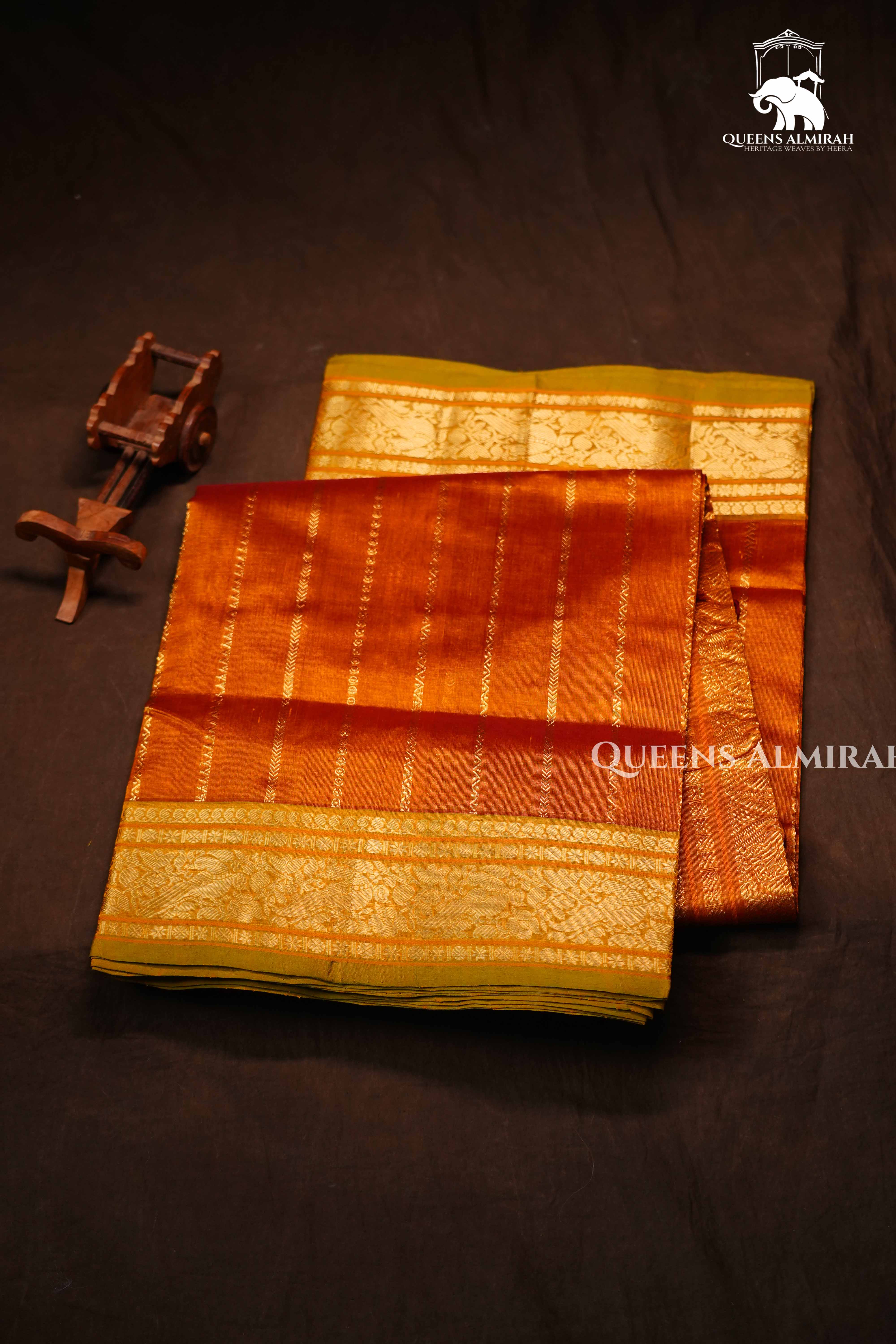 Burnt Orange-Karaikudi Chettinad Silk Cotton Saree