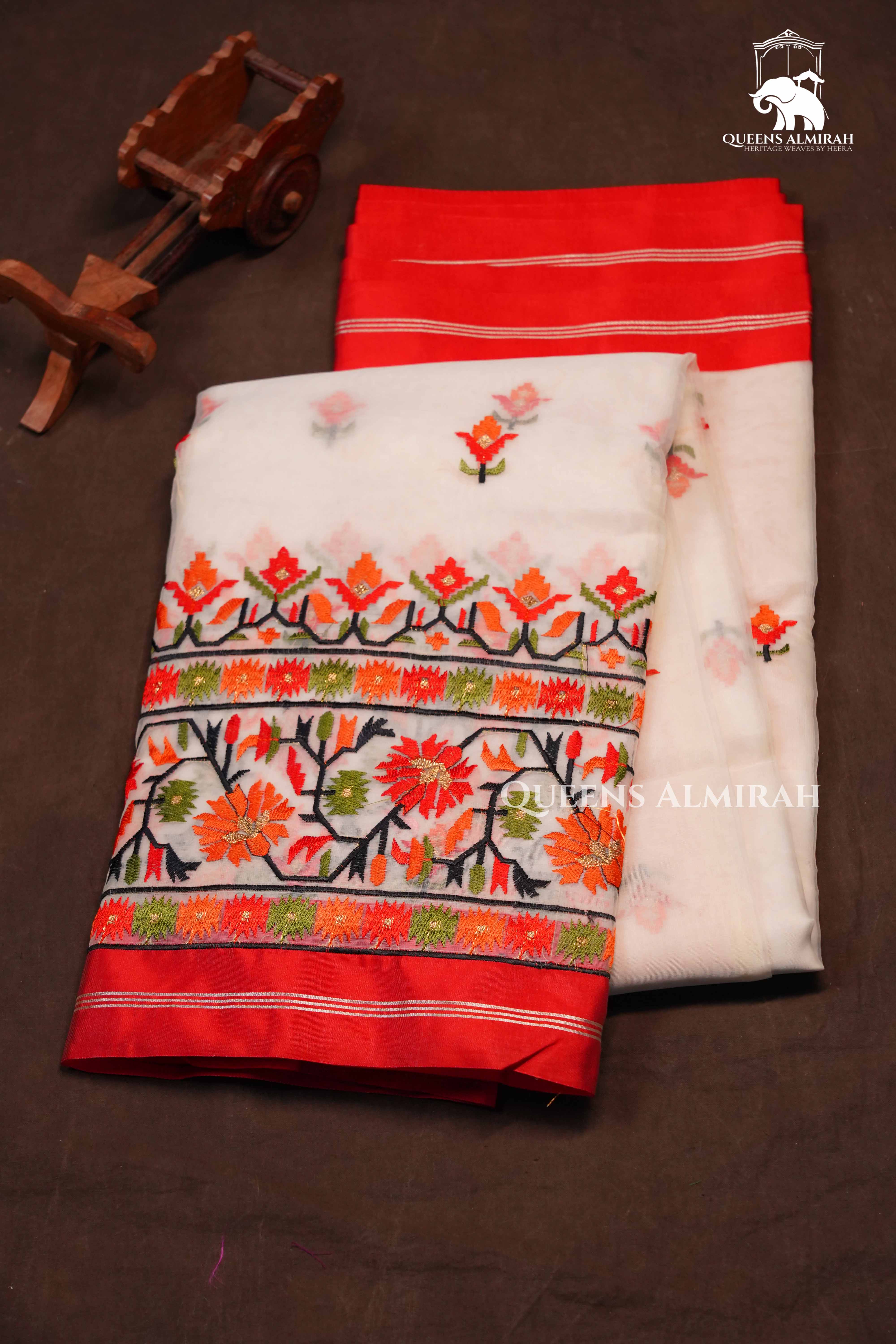 Off White With Orange Muslin Organza