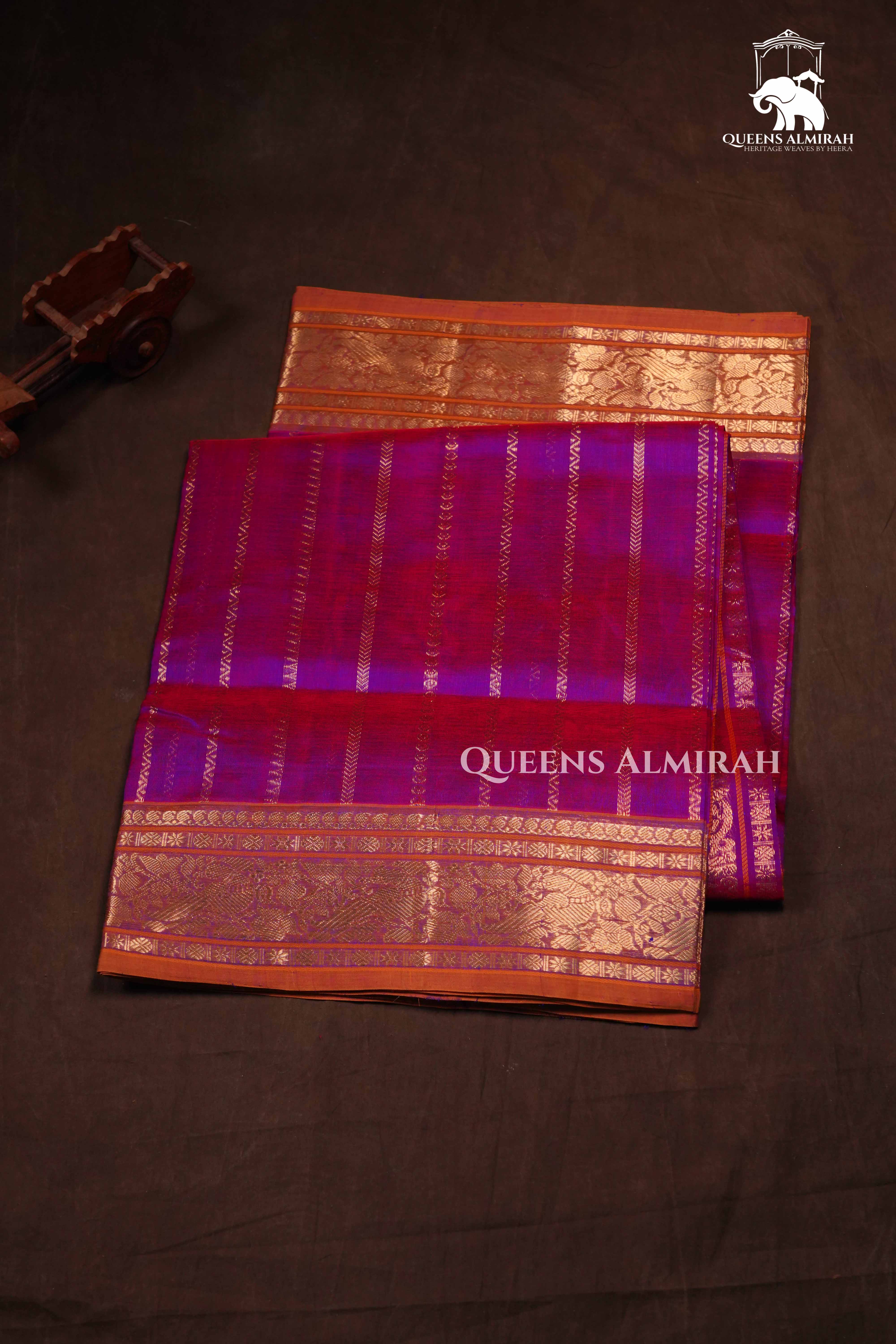 Dark Magenta Pink Veldhari Chettinad Silk Cotton Saree