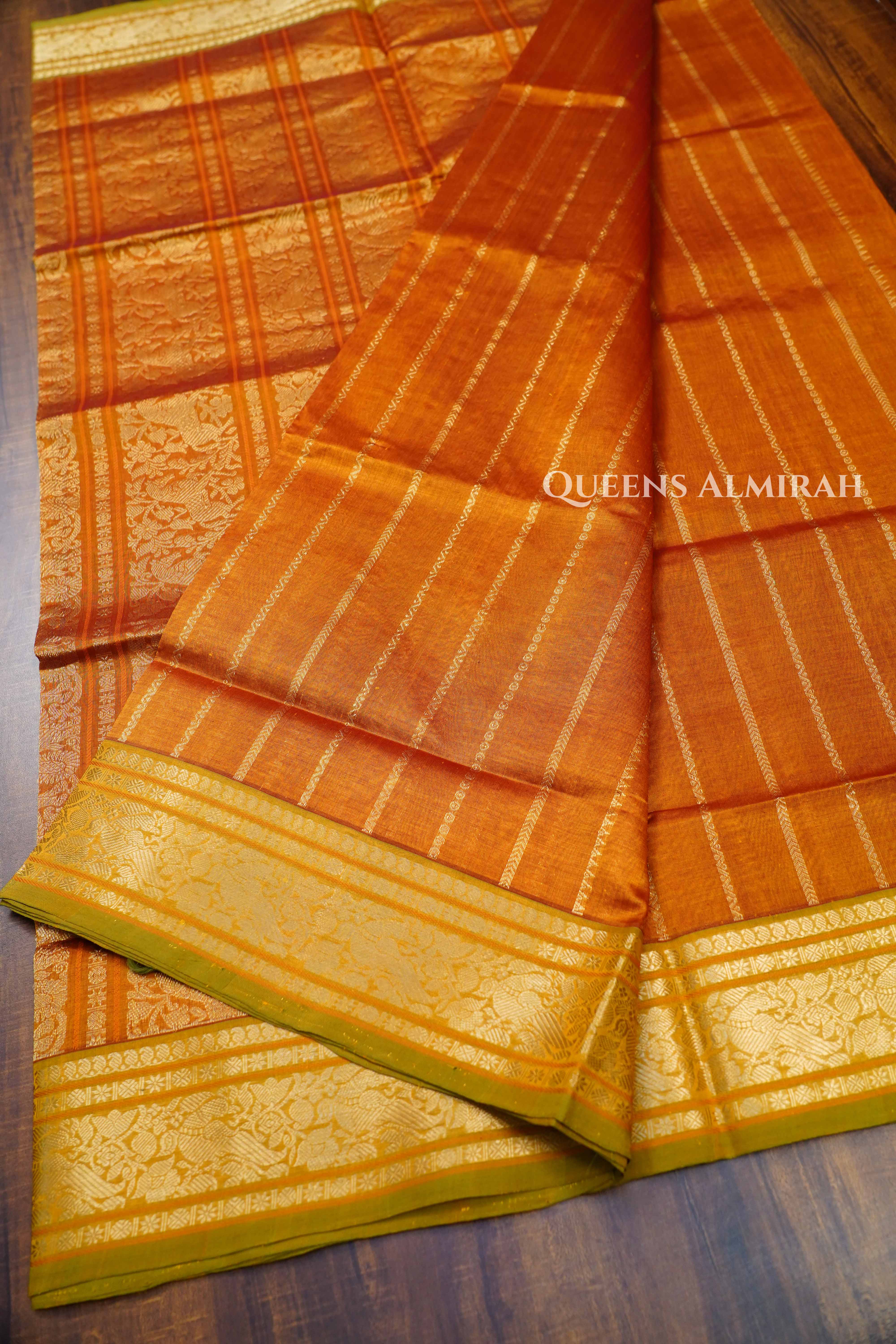 Burnt Orange-Karaikudi Chettinad Silk Cotton Saree