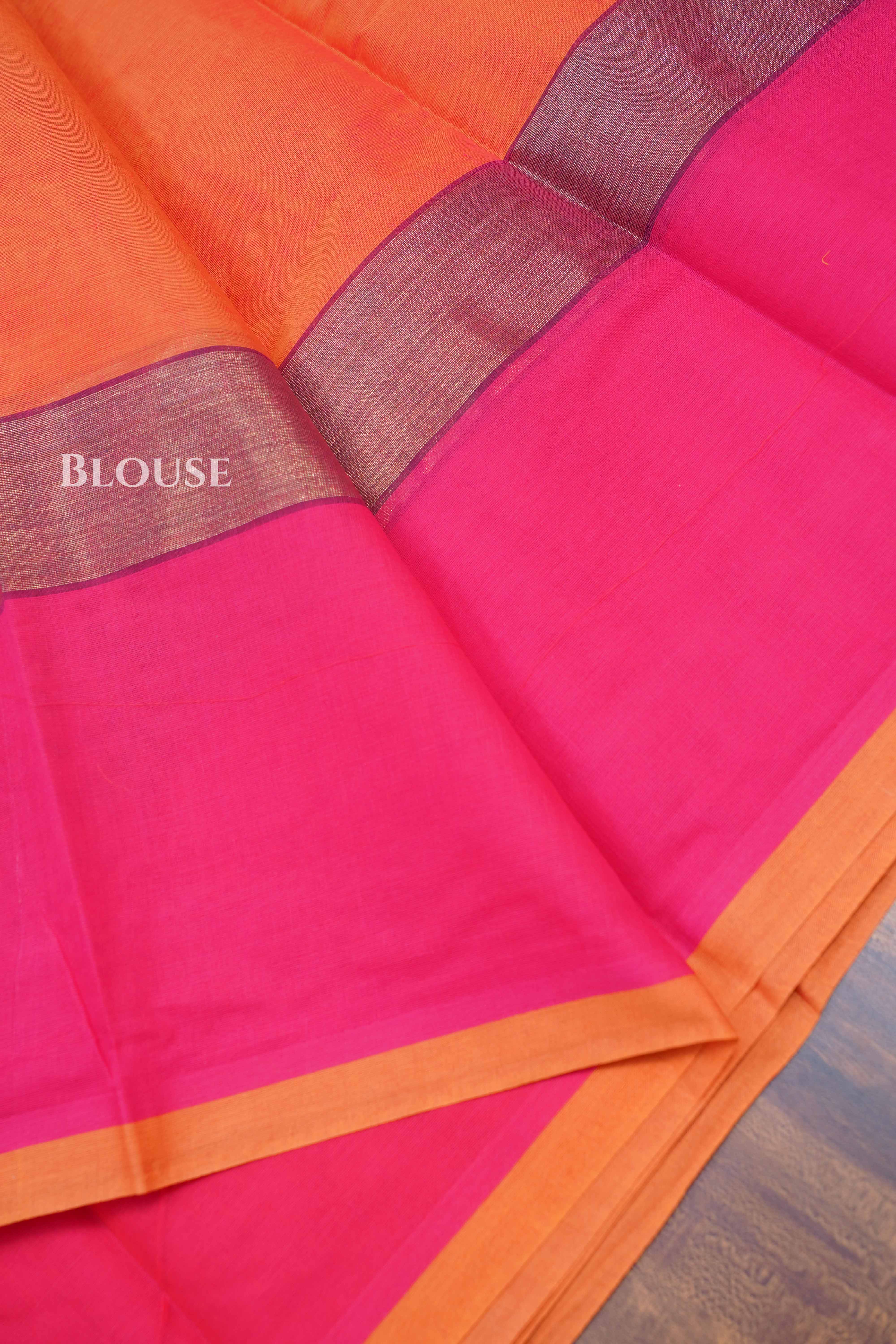 Orange With Pink Chettinad Cotton Saree