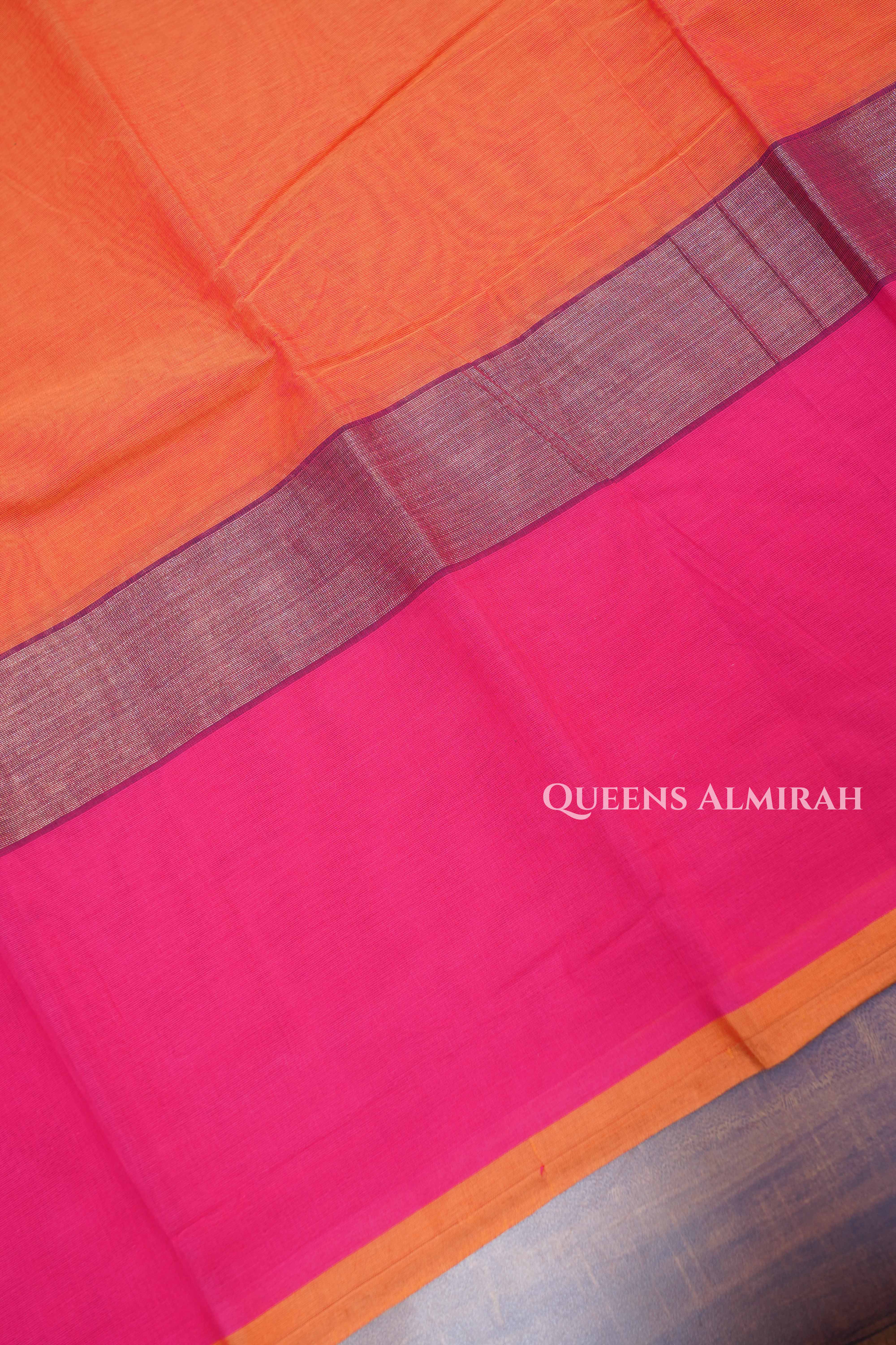 Orange With Pink Chettinad Cotton Saree