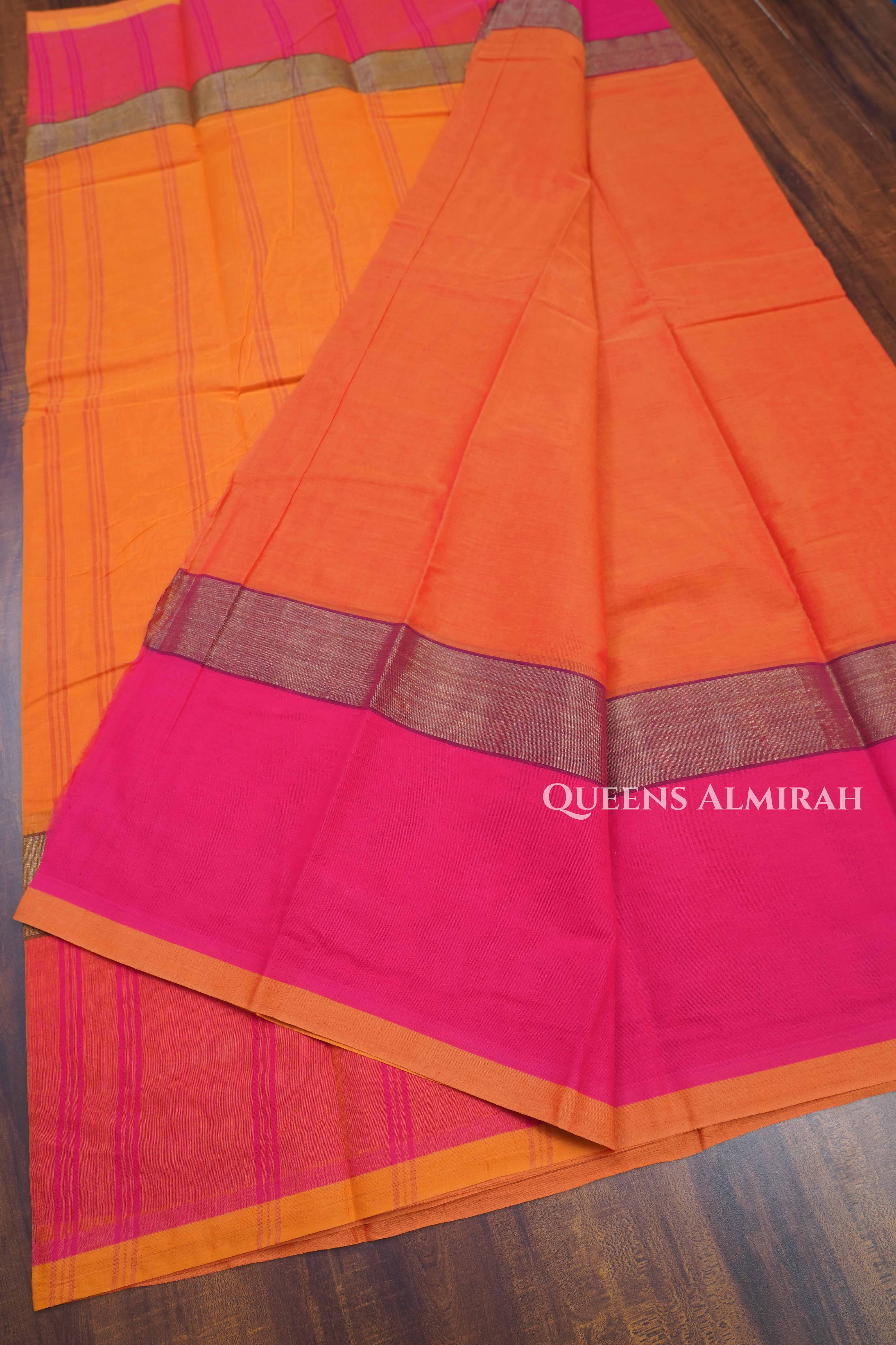 Orange With Pink Chettinad Cotton Saree