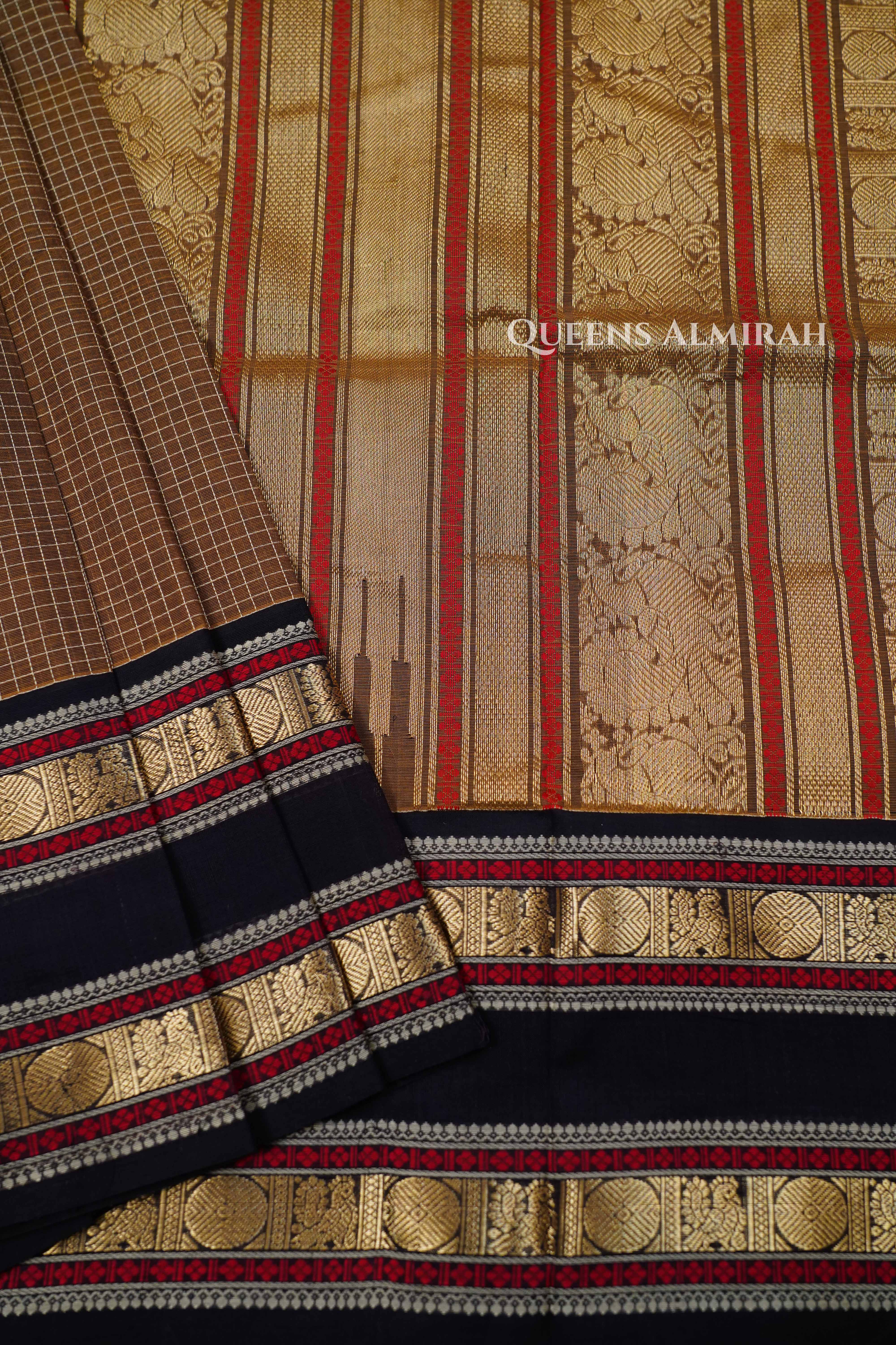 Walnut Brown Karaikudi Chettinad Silk Cotton Saree