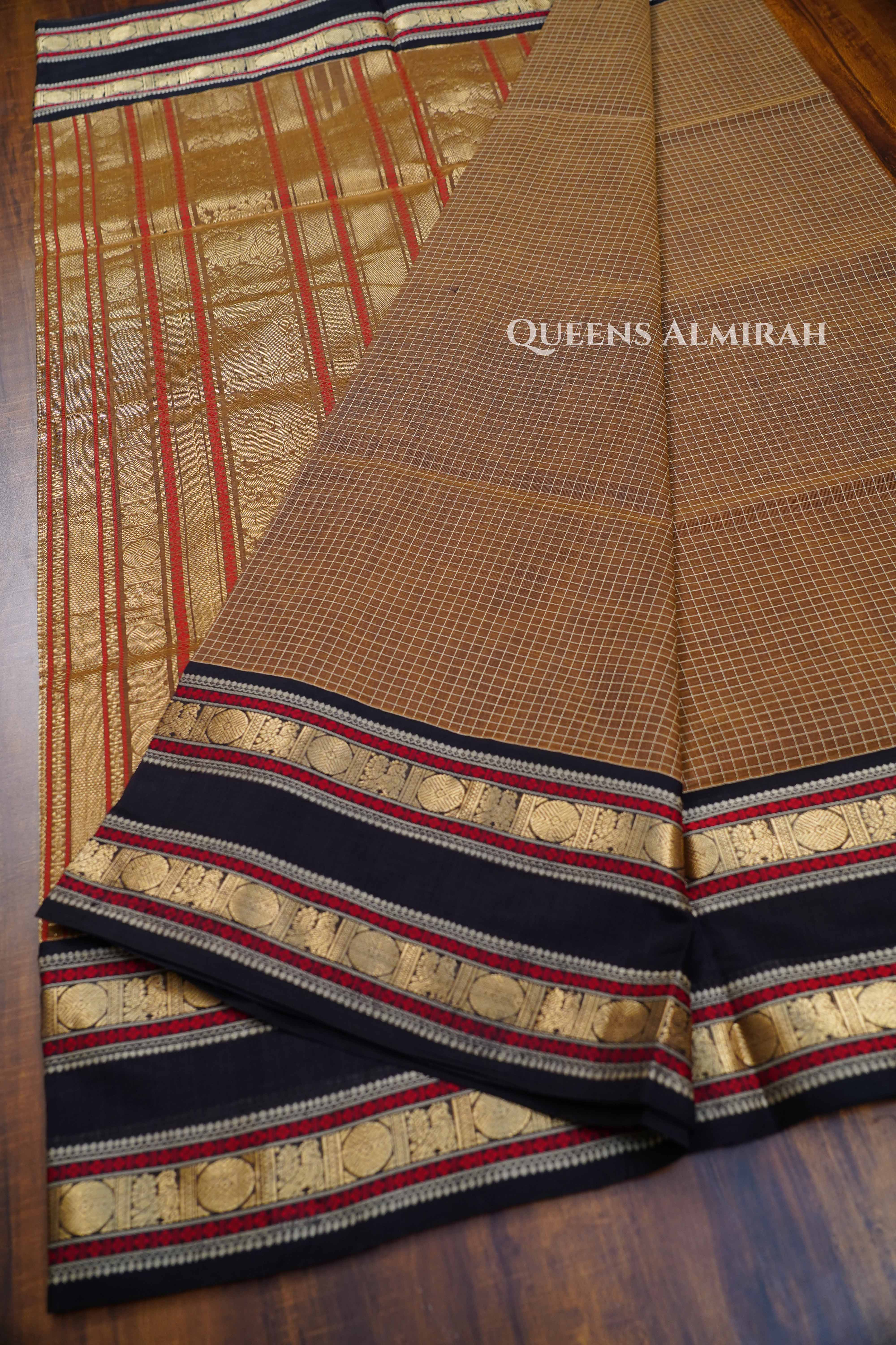Walnut Brown Karaikudi Chettinad Silk Cotton Saree