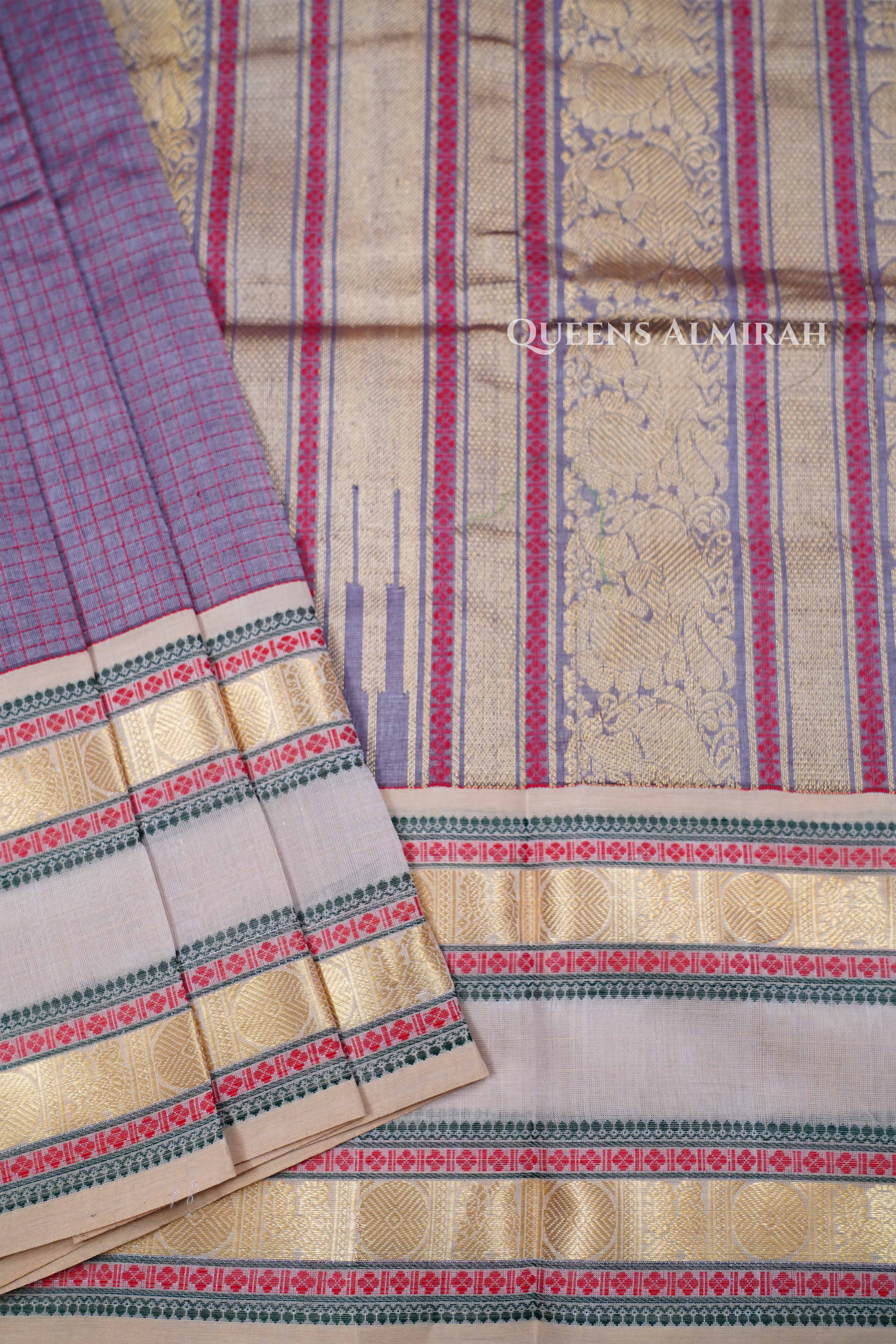 Onion Pink Karaikudi Chettinad Silk Cotton Saree