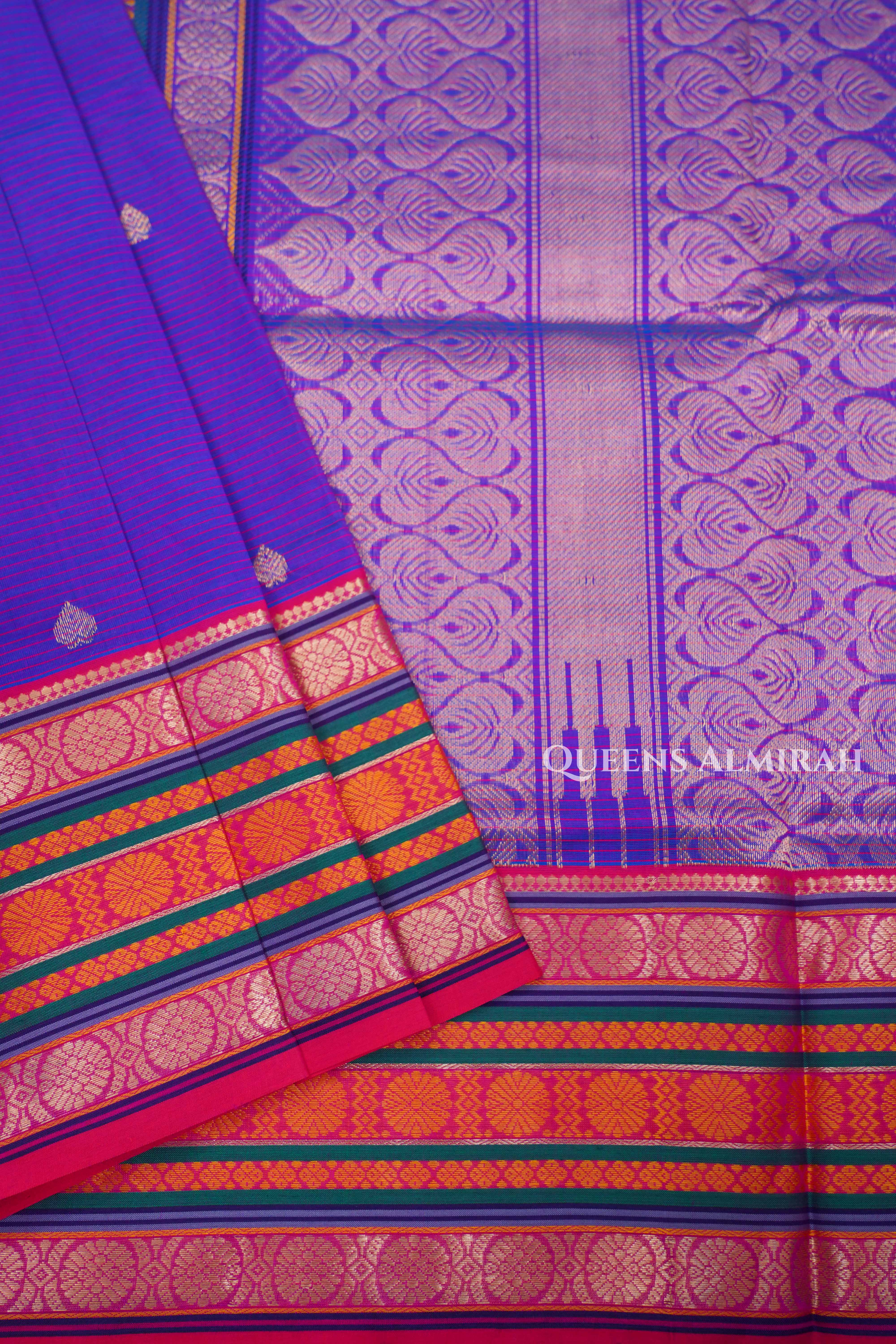 Dark Lavender Karaikudi Chettinad Silk Cotton Saree