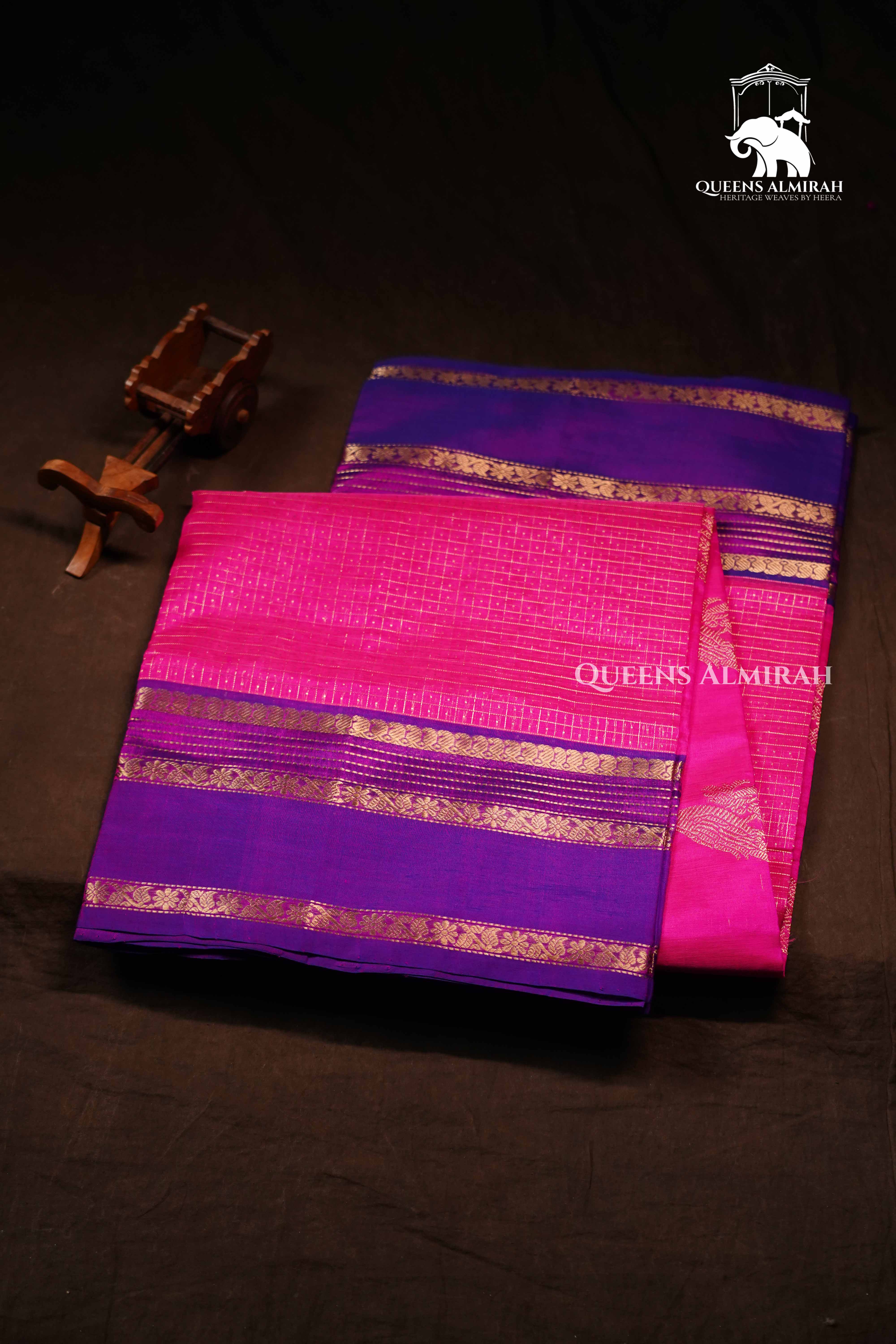 Dragon Fruit Pink-  Karaikudi Chettinad Silk Cotton Saree