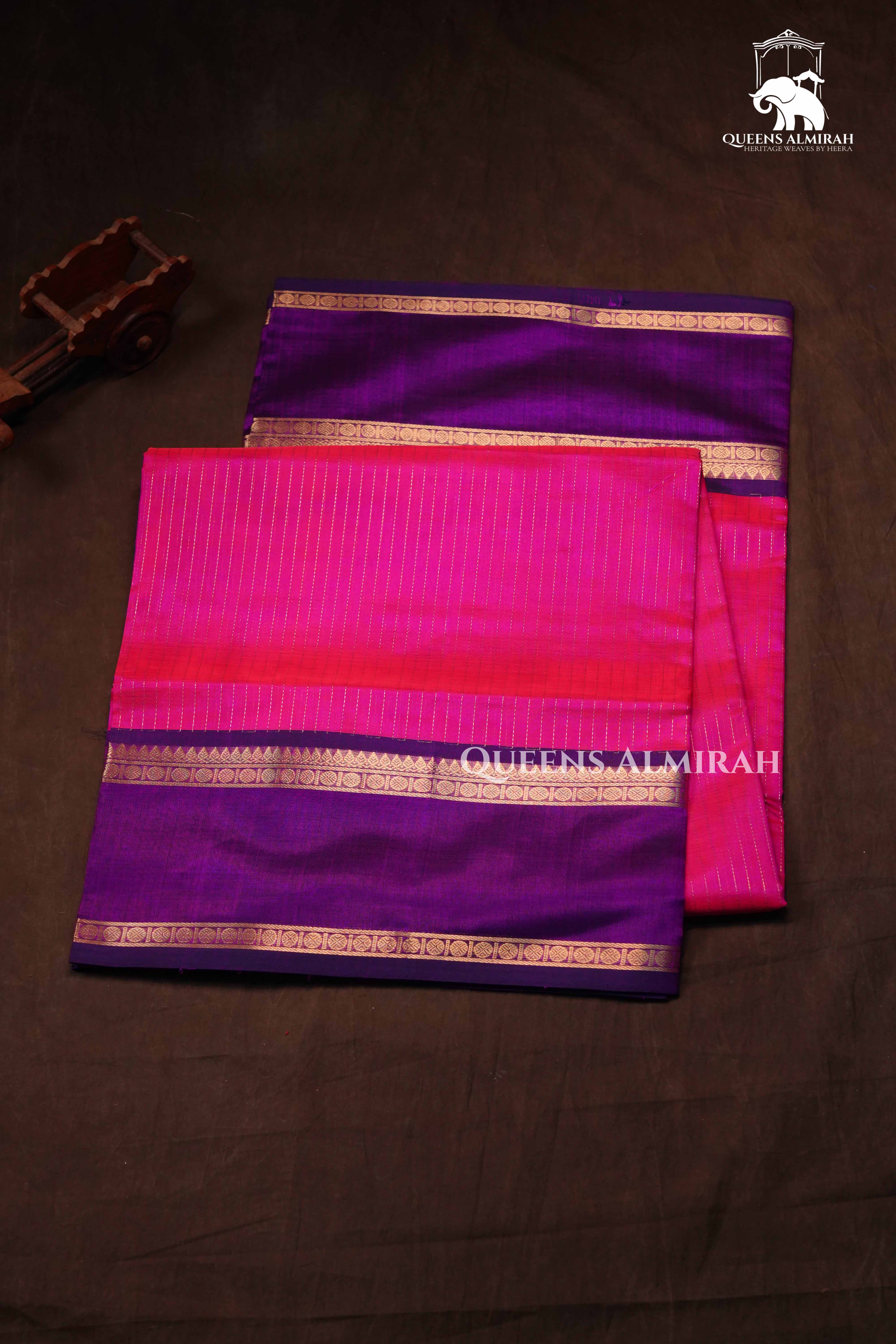Magenta Pink With Purple Karaikudi Chettinad Silk Cotton Saree