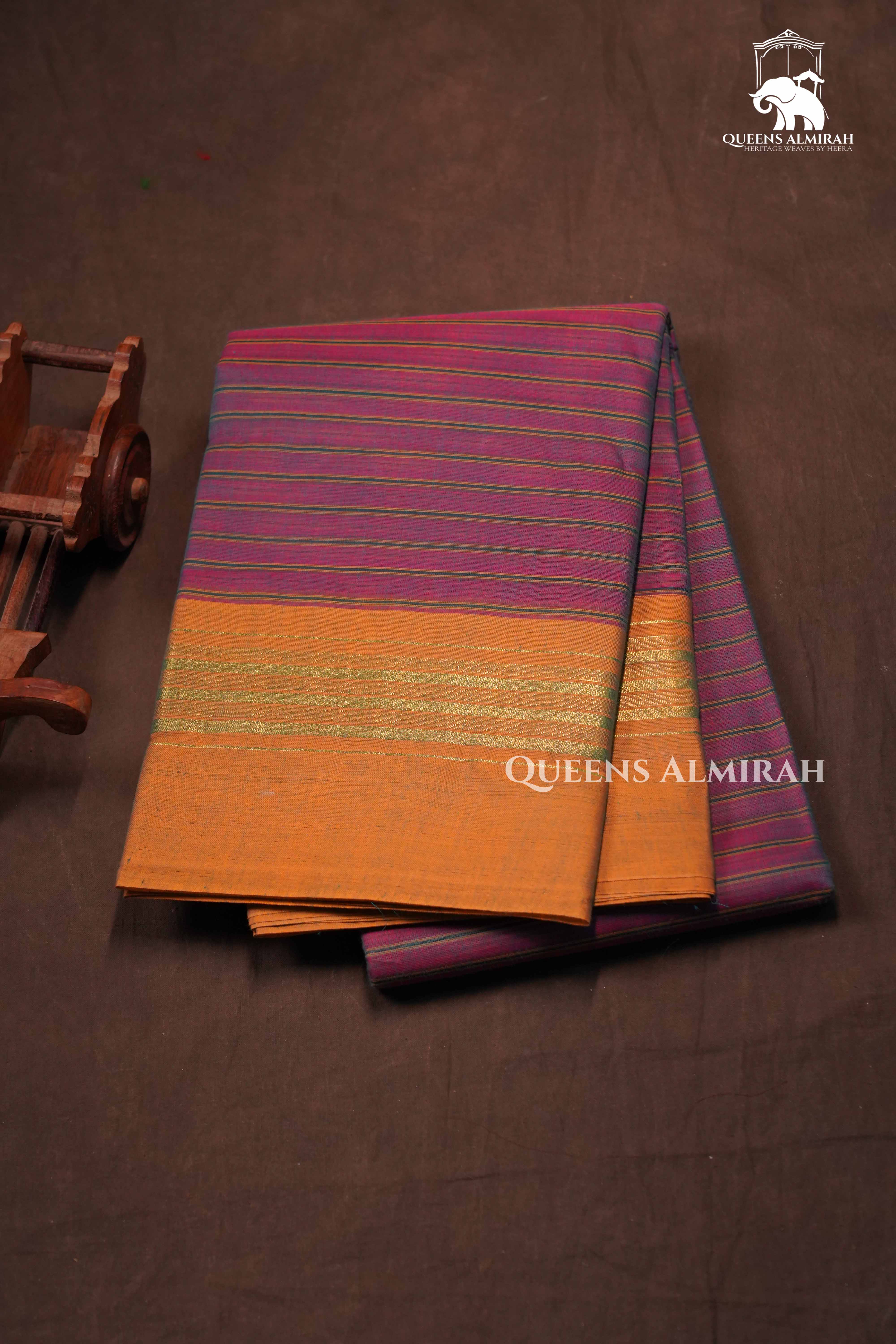 Velvet Maroon With Mustard Yellow Chettinad Cotton Saree