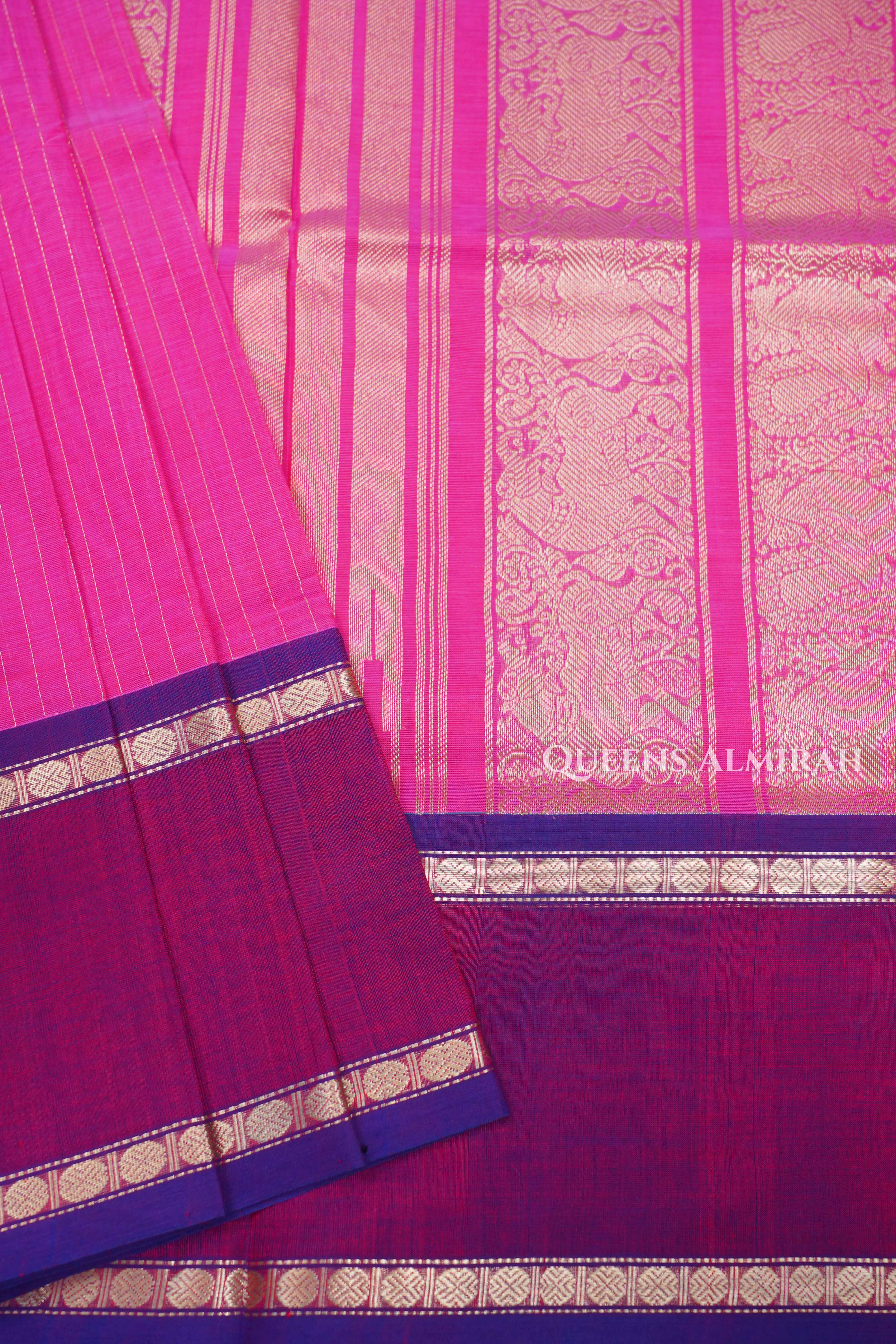 Rani Pink With Purple Karaikudi Chettinad Silk Cotton Saree