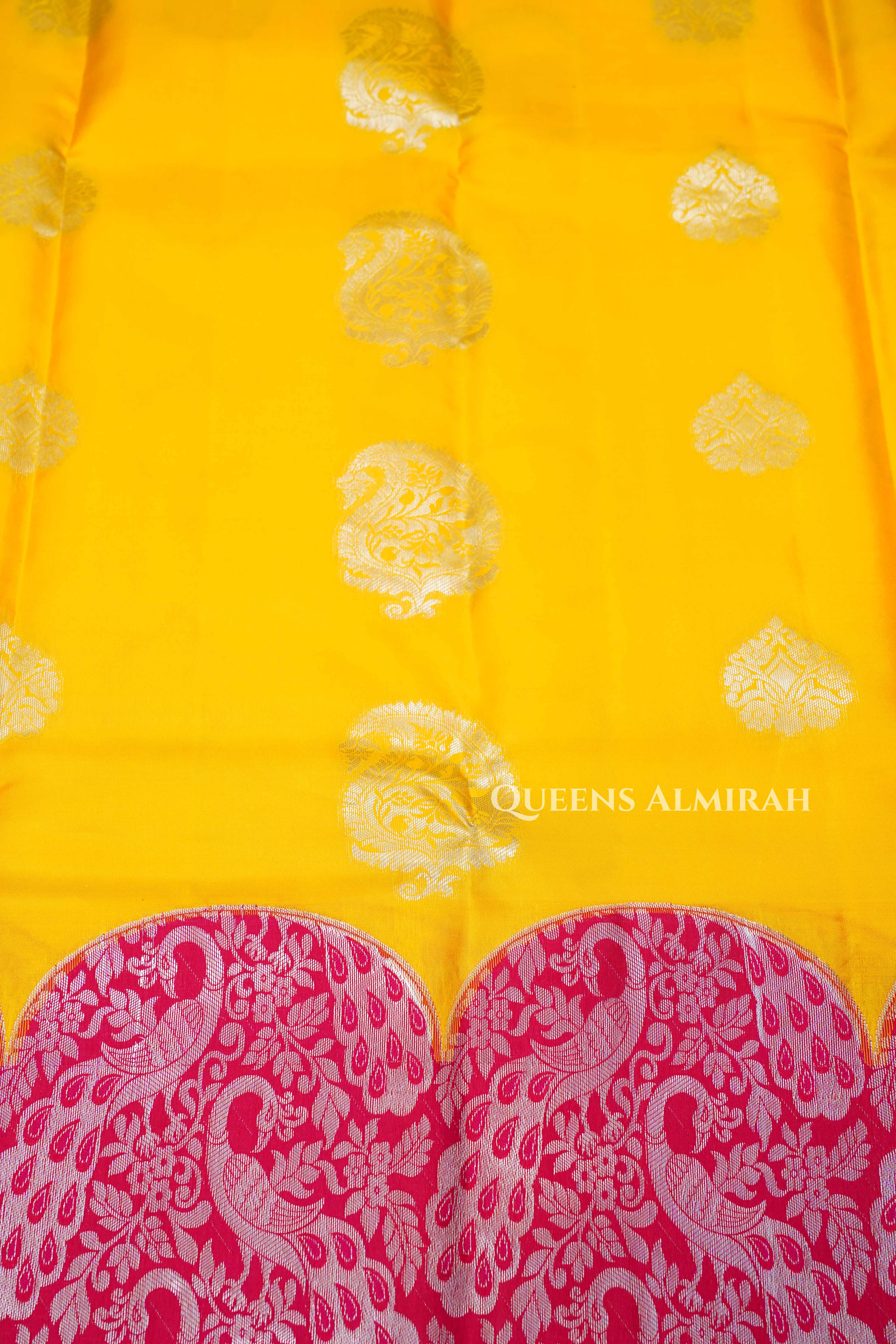 Yellow With Pink  Kanchivaram Silk Saree