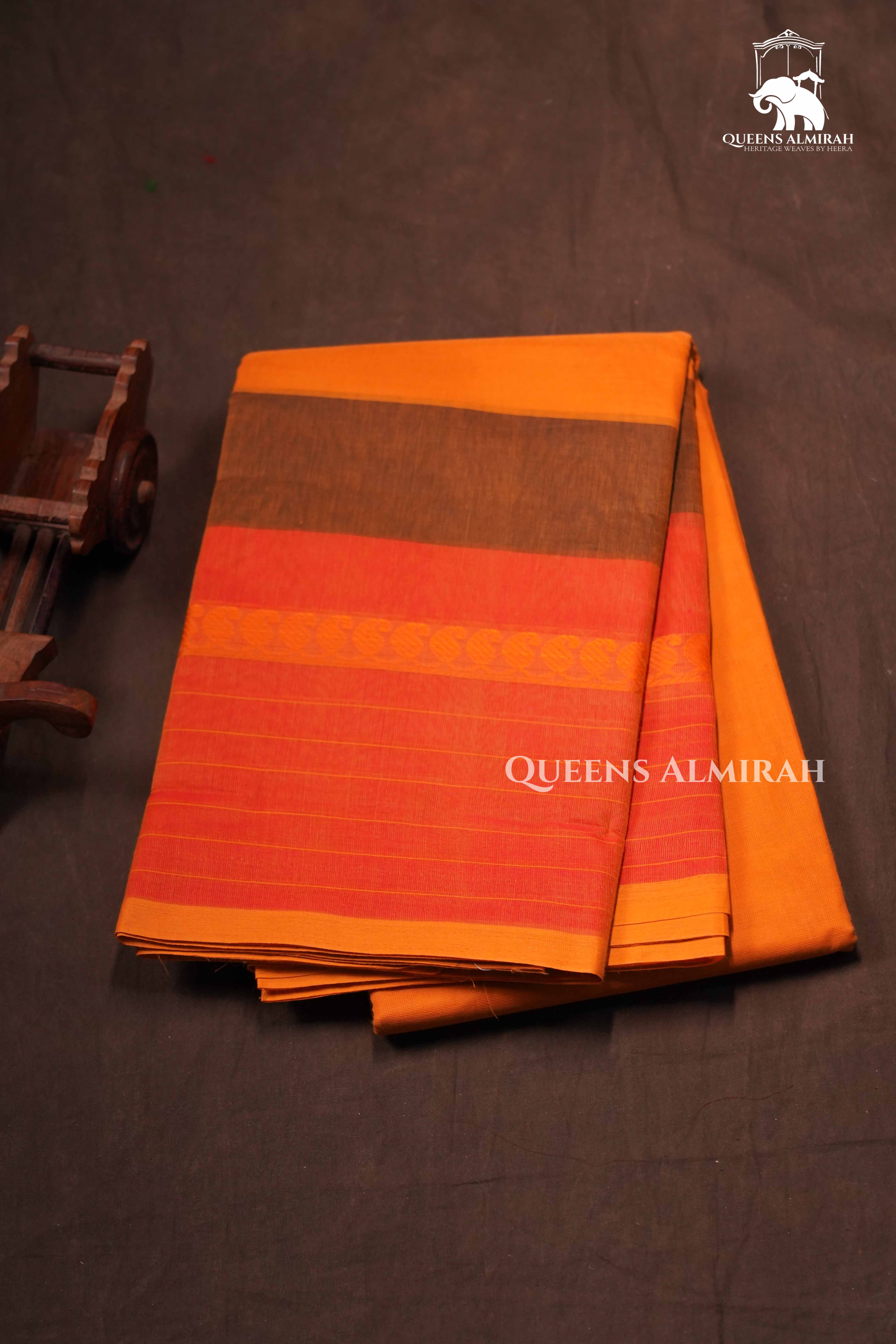 Pumpkin Orange Chettinad Cotton Saree