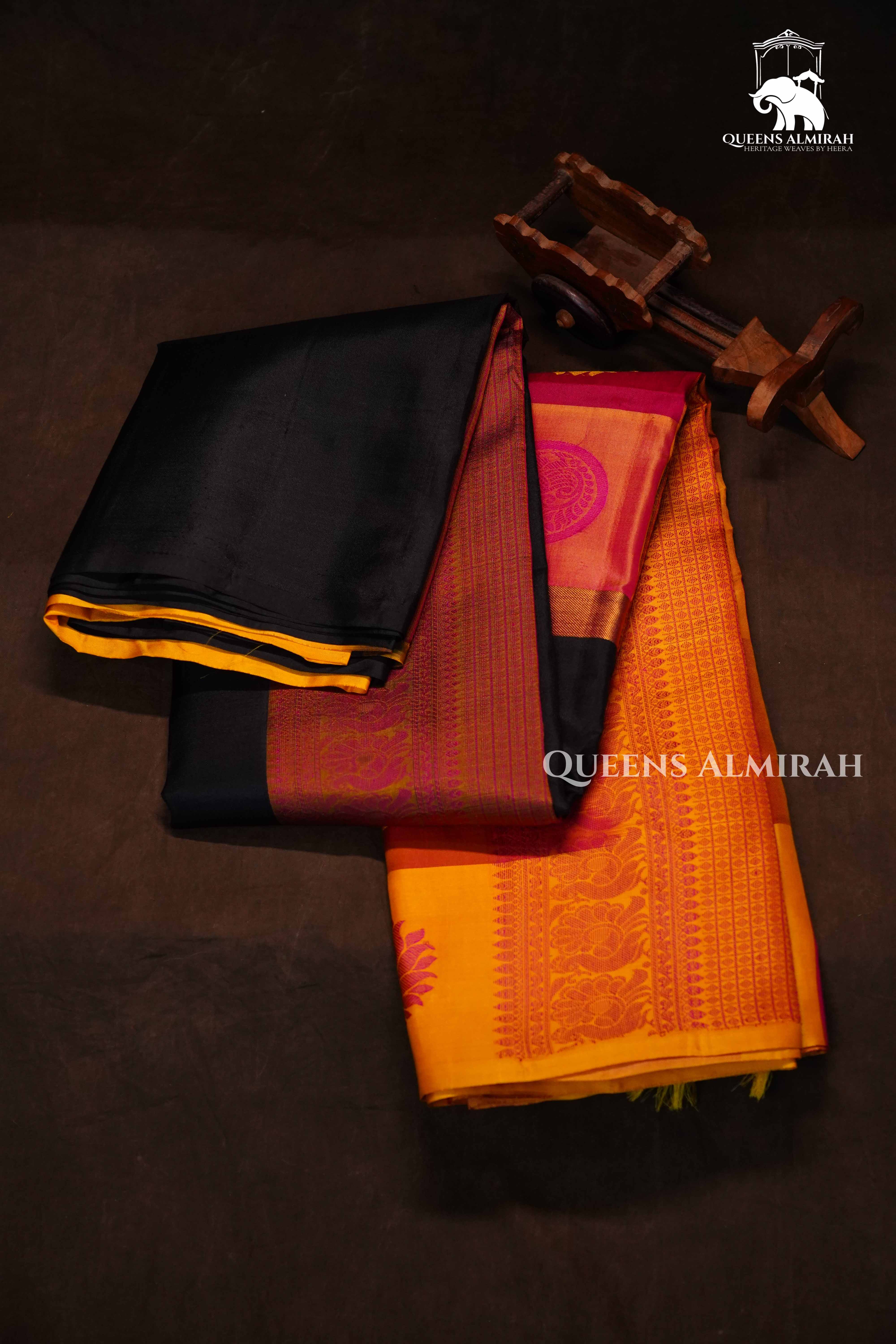 Black With Multi Checks Kanchivaram Silk Saree