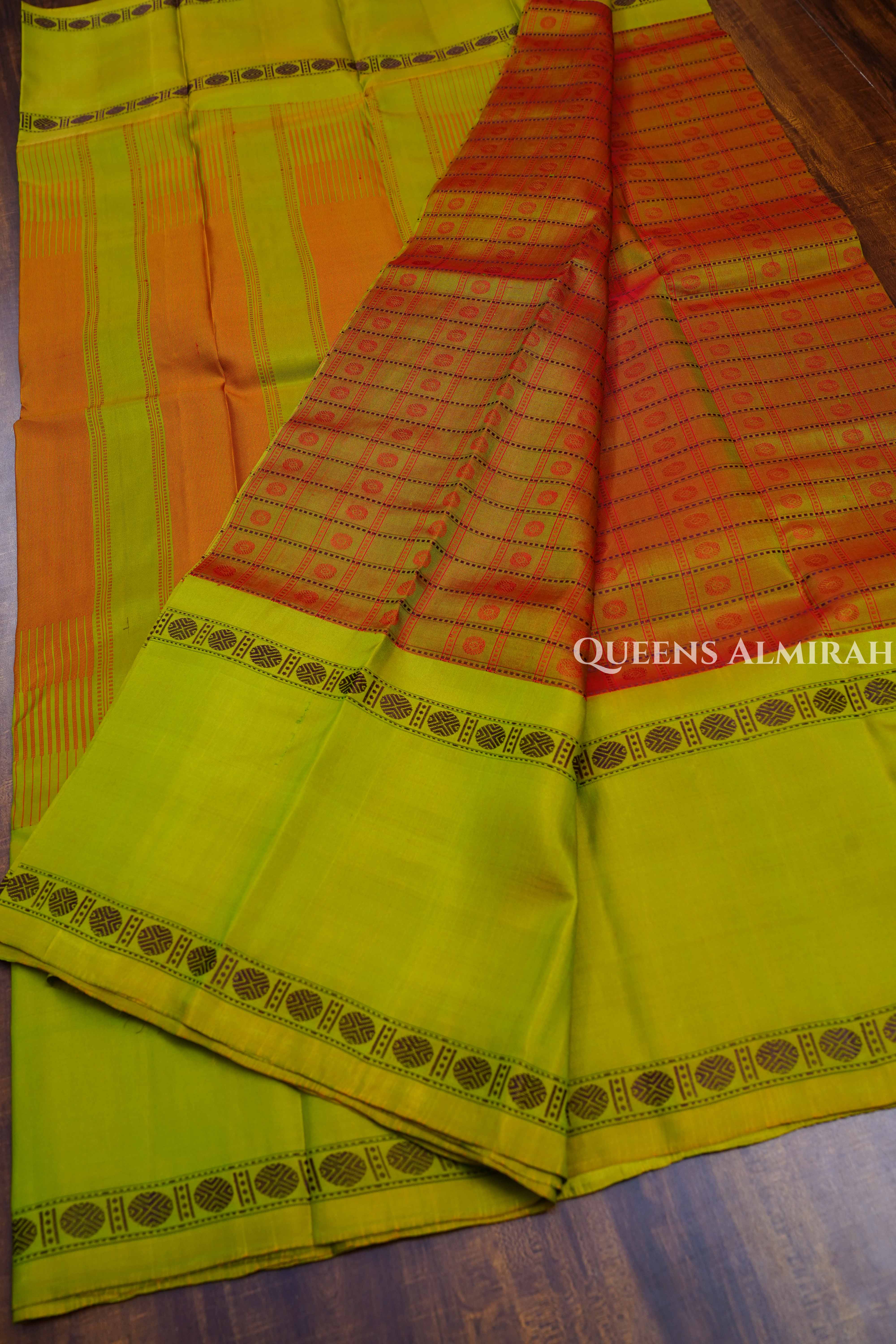 Mustard Brown With Algae Green Pure Kanchivaram Silk Saree