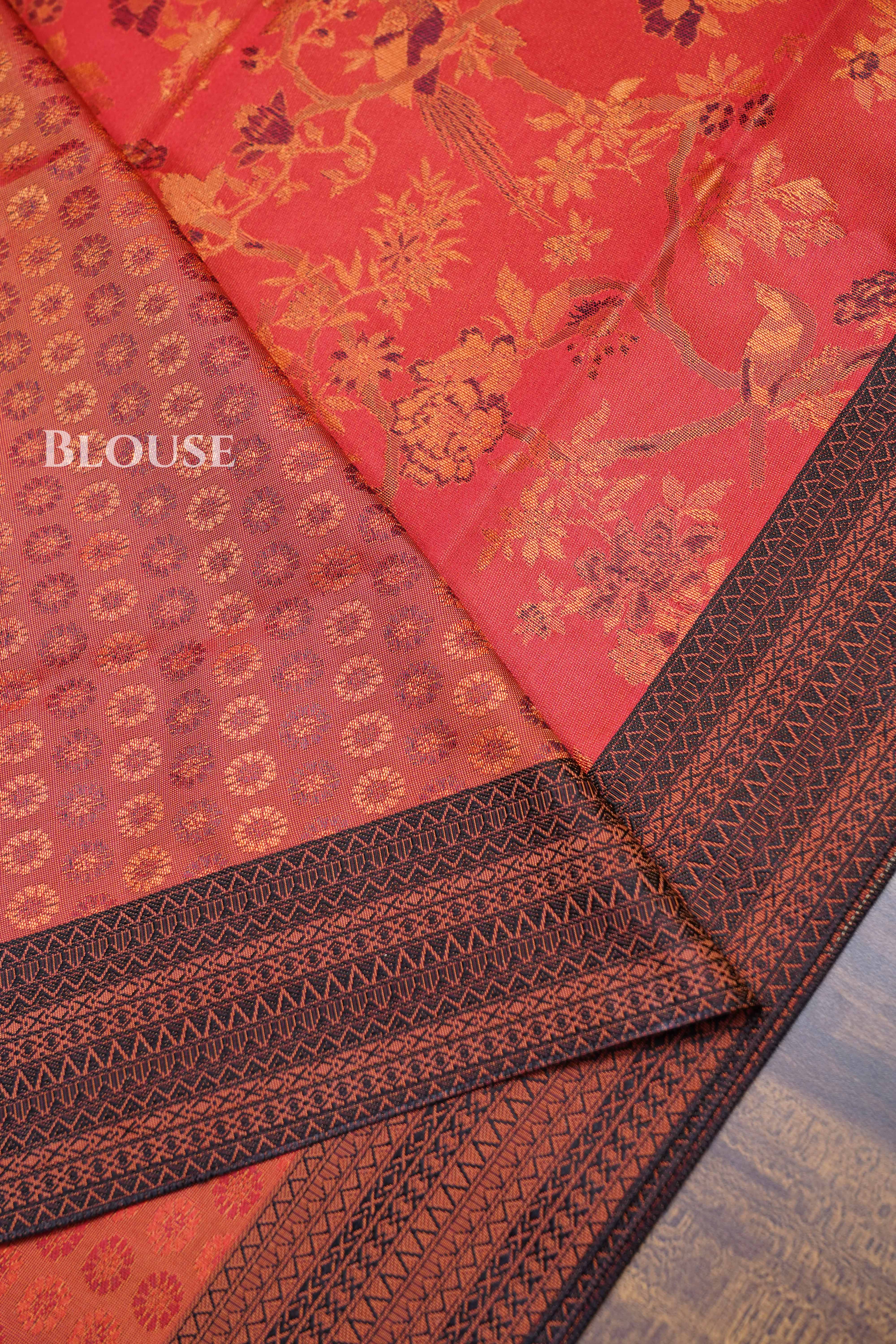 Coral Red Pashmina Silk Saree