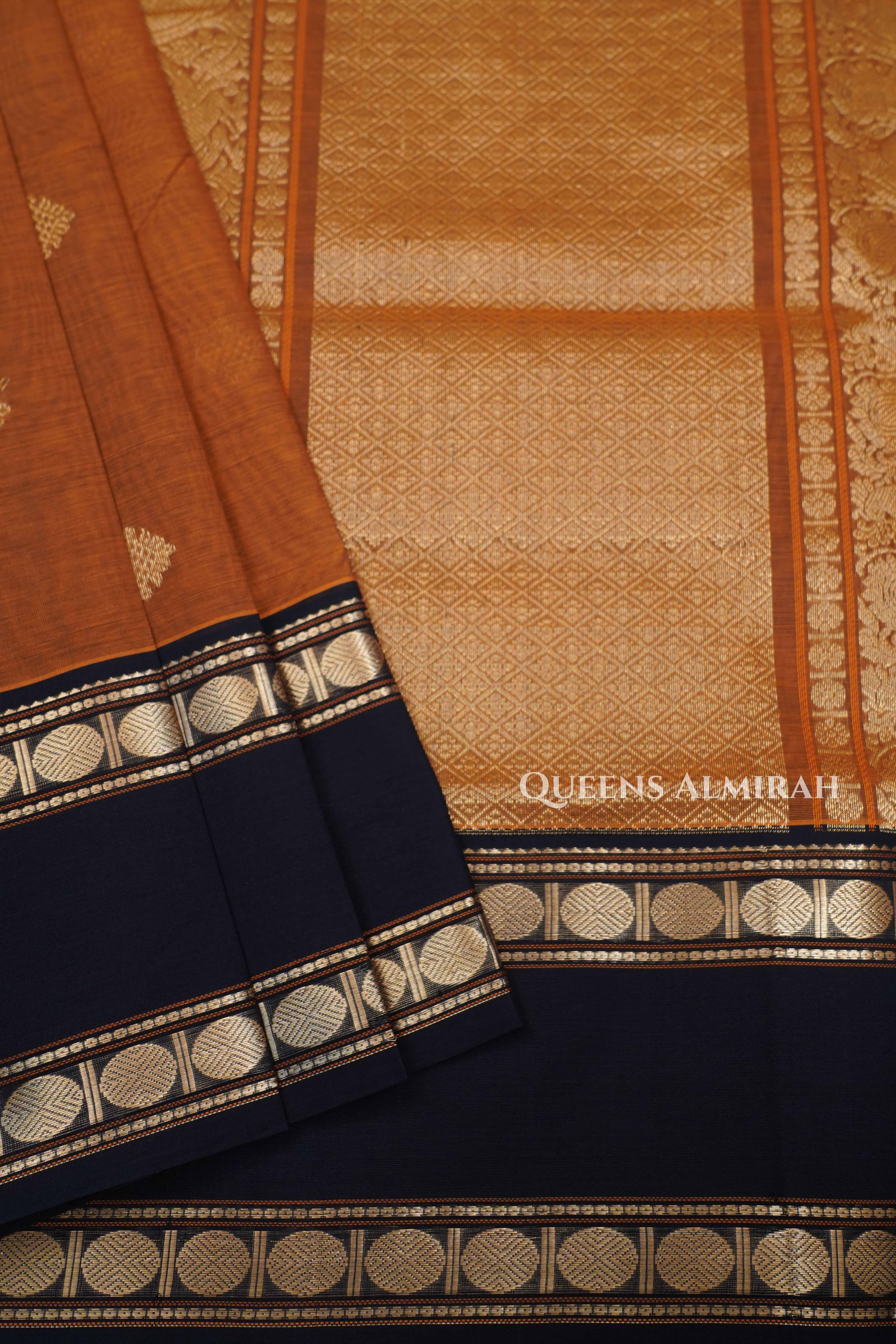Brown With Black Karaikudi Chettinad Silk Cotton Saree
