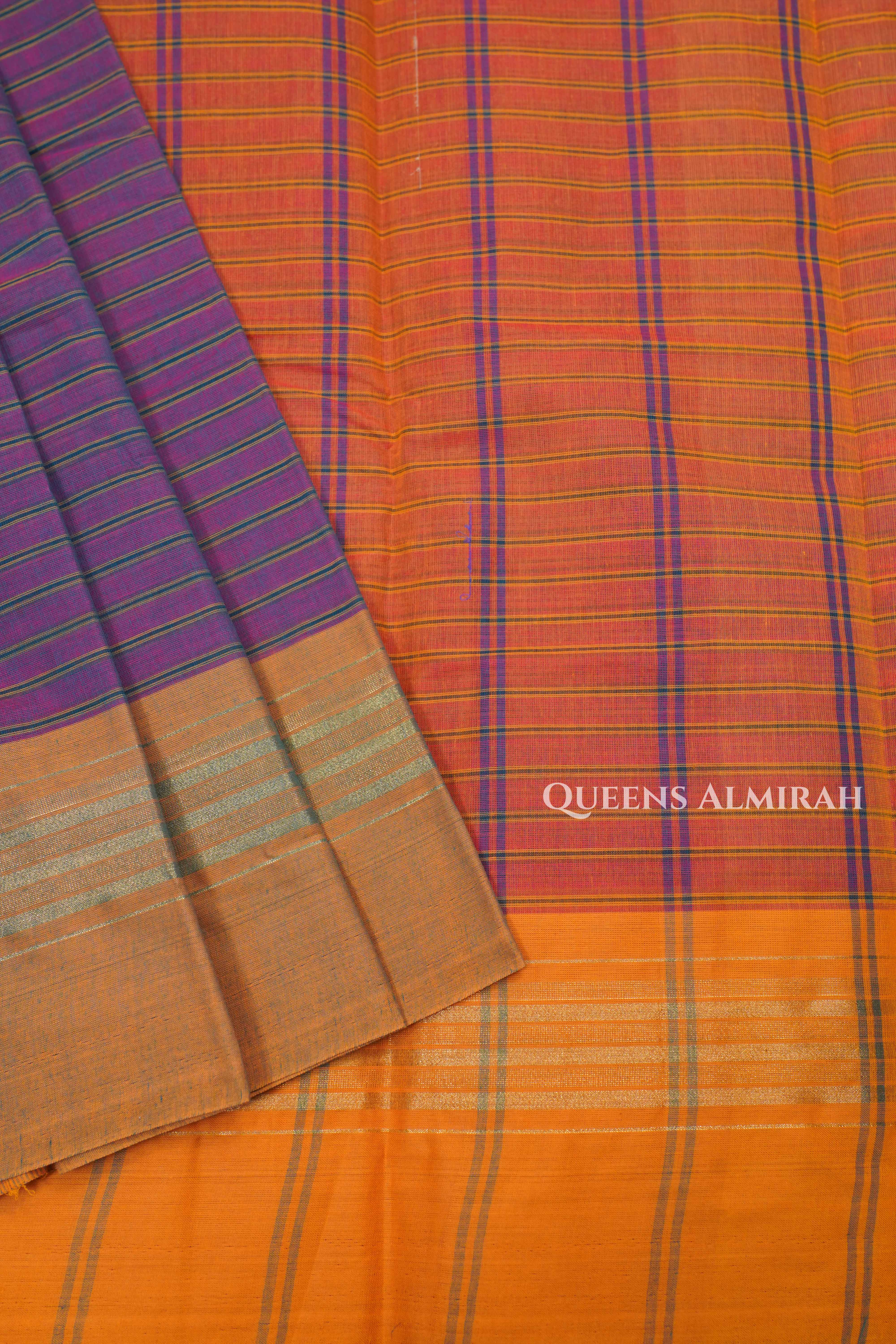 Velvet Maroon With Mustard Yellow Chettinad Cotton Saree