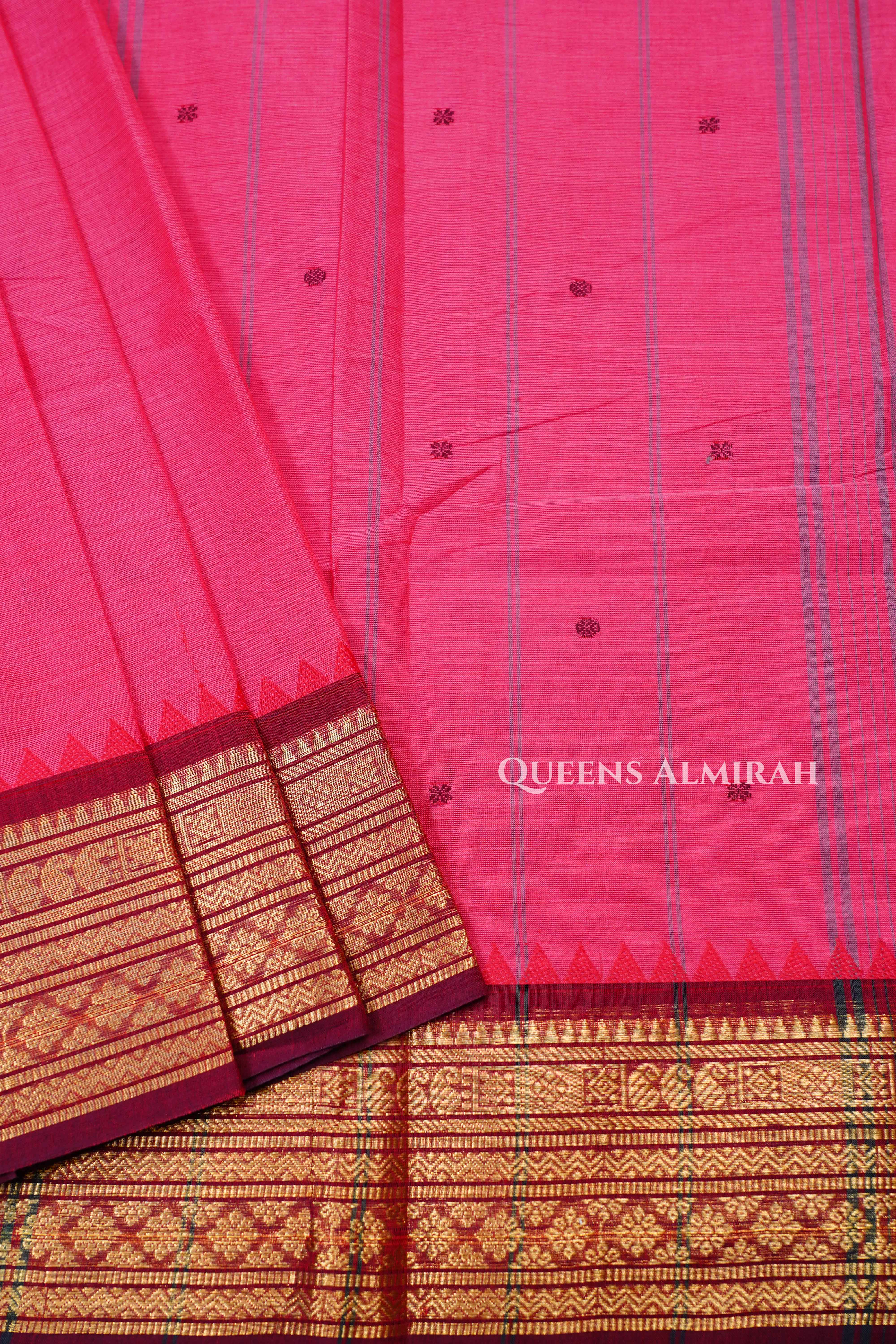Pink With Red Kanchi Cotton Saree