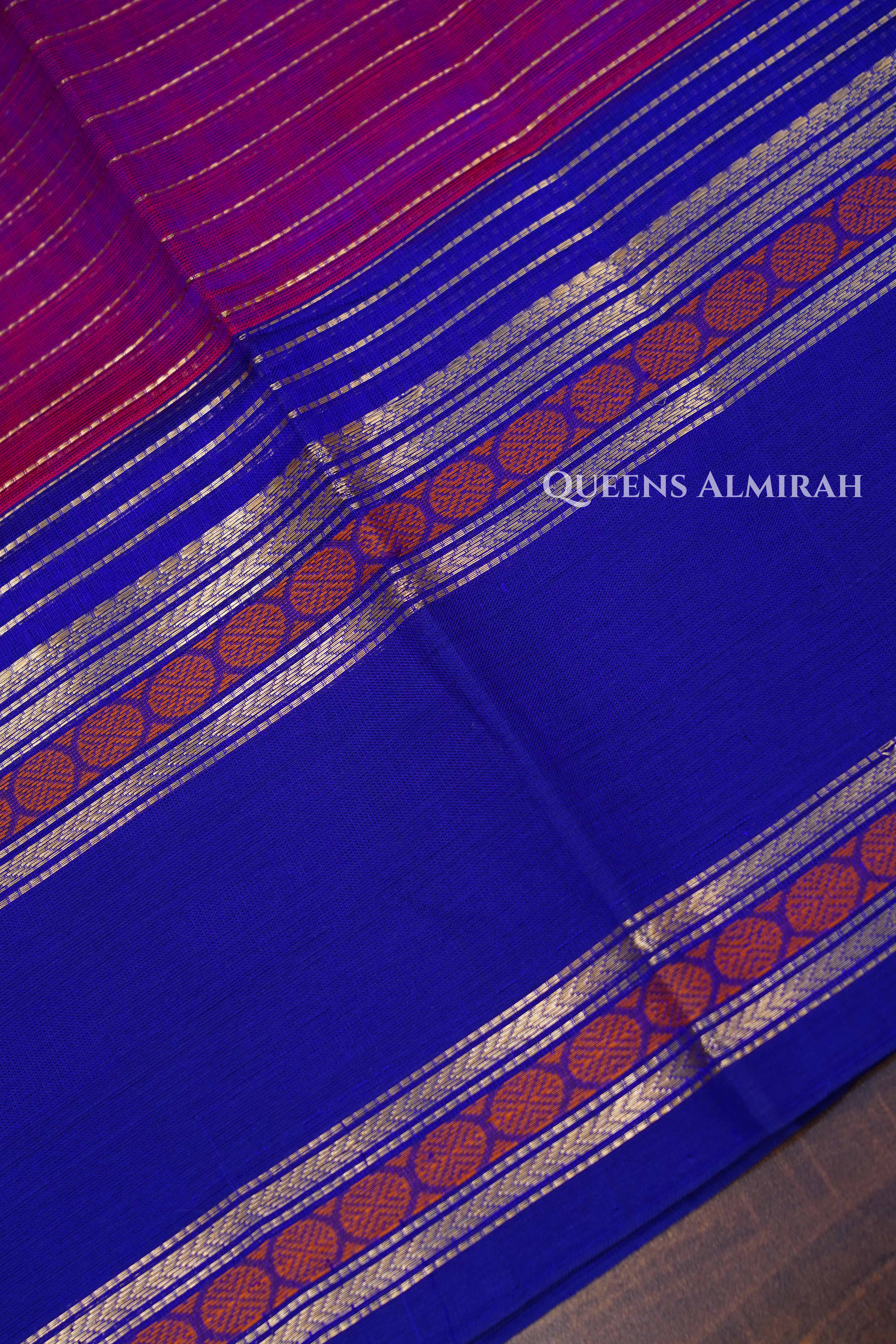 Violet Red With Blue Purple-Karaikudi Chettinad Silk Cotton Saree
