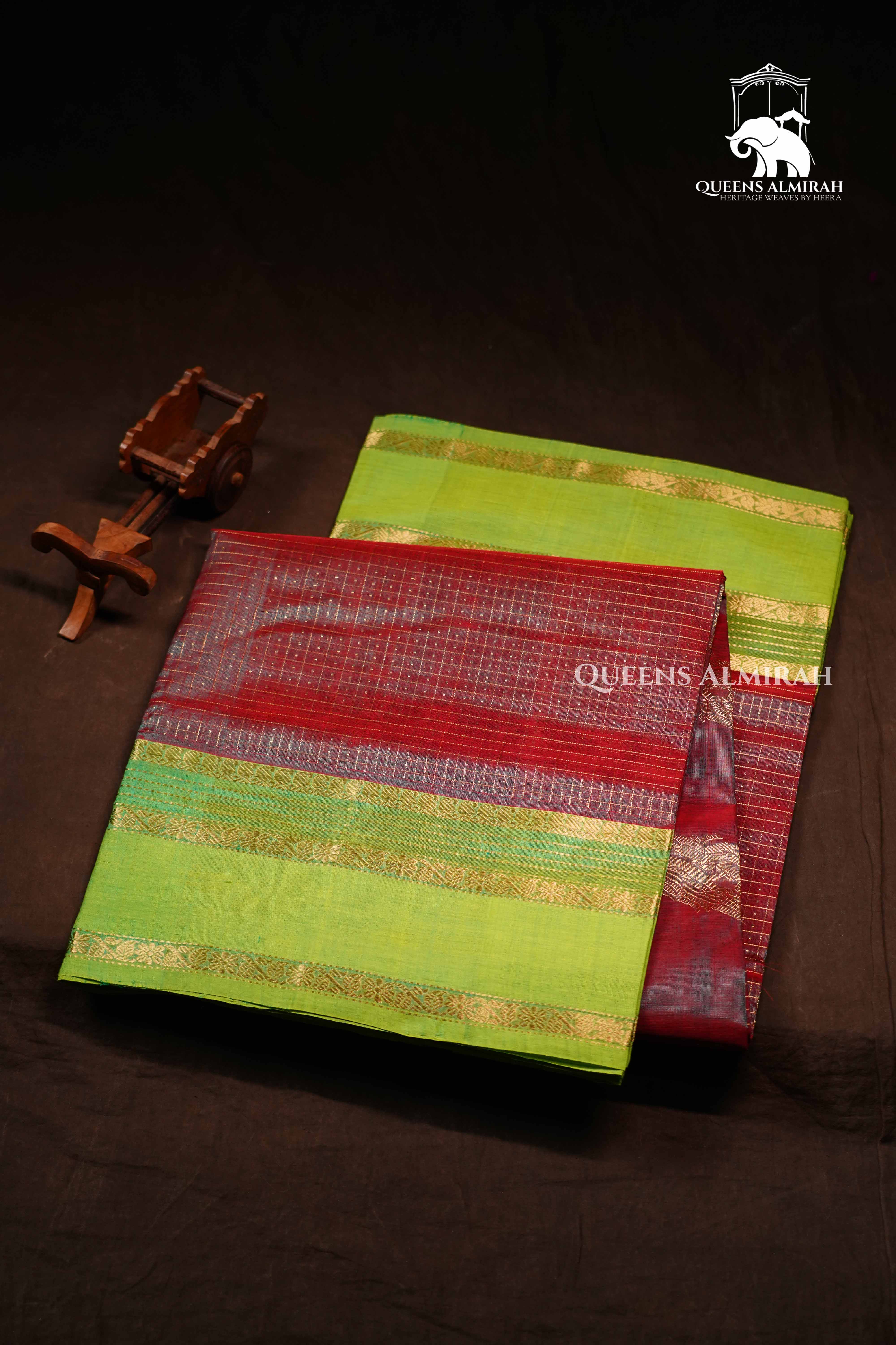 Red Wine - Karaikudi Chettinad Silk Cotton Saree
