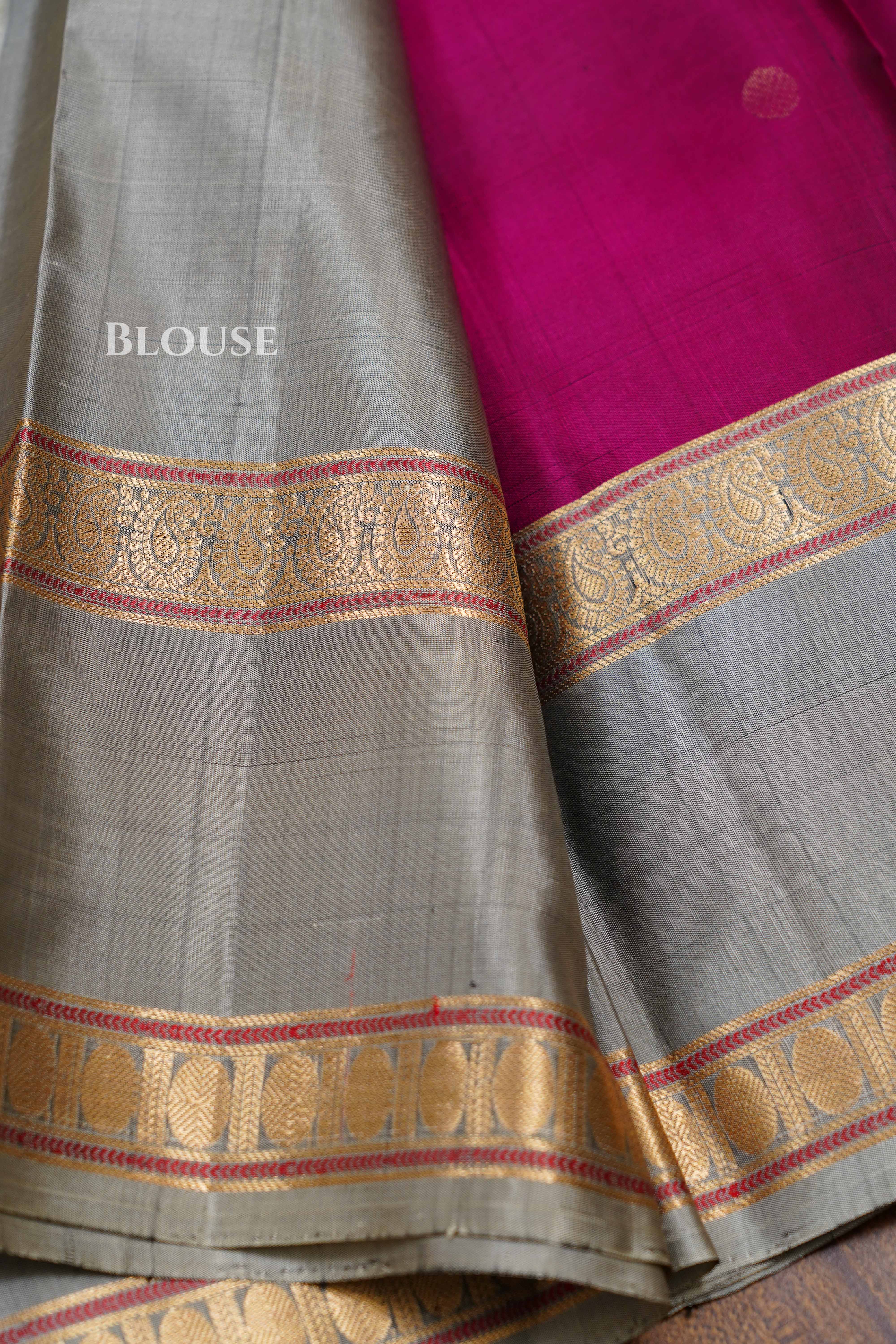 Magenta Pink With Ash Grey Pure Kanchivaram Silk Saree