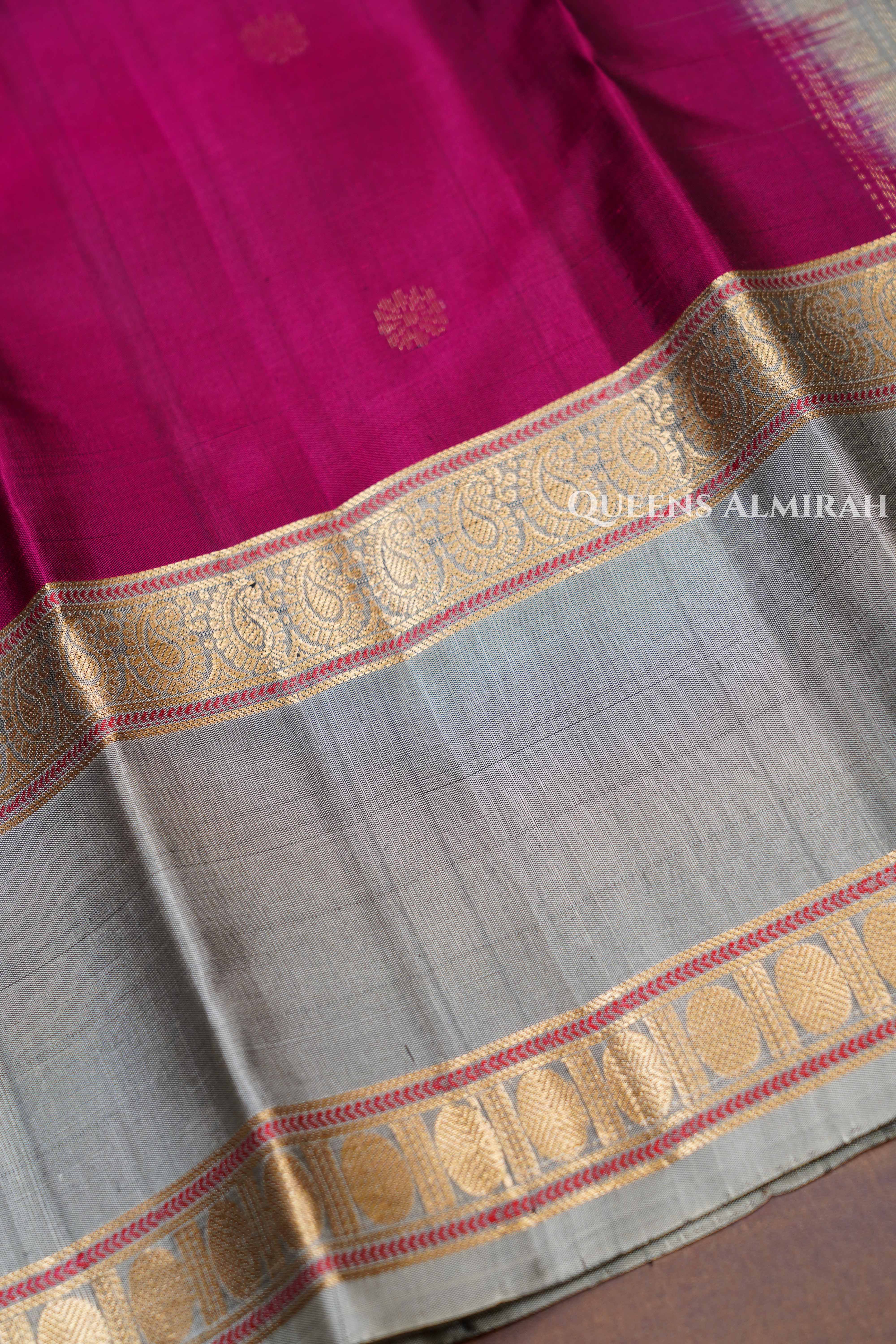 Magenta Pink With Ash Grey Pure Kanchivaram Silk Saree