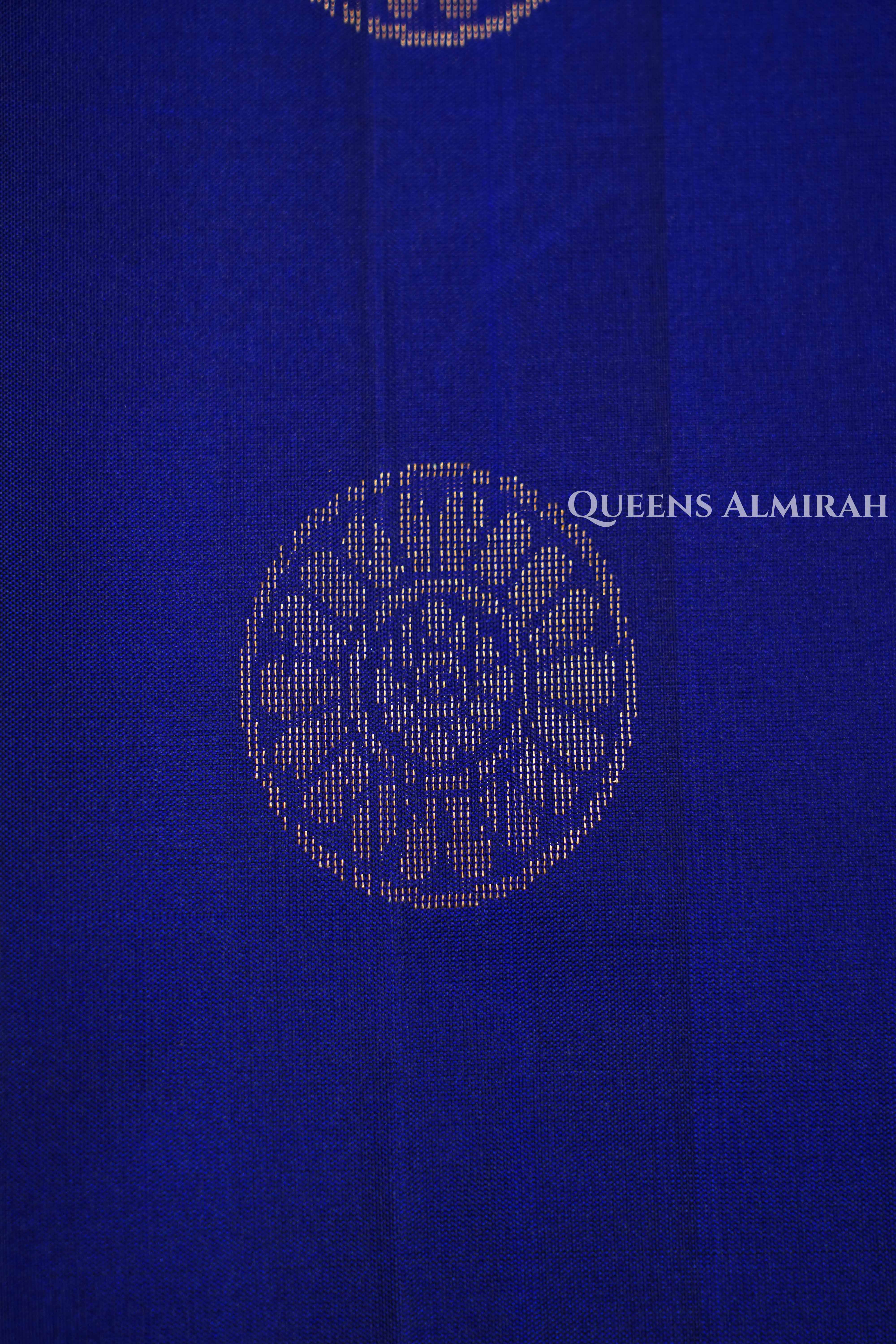 Royal Blue With Parrot Green Pure Kanchivaram Silk Saree