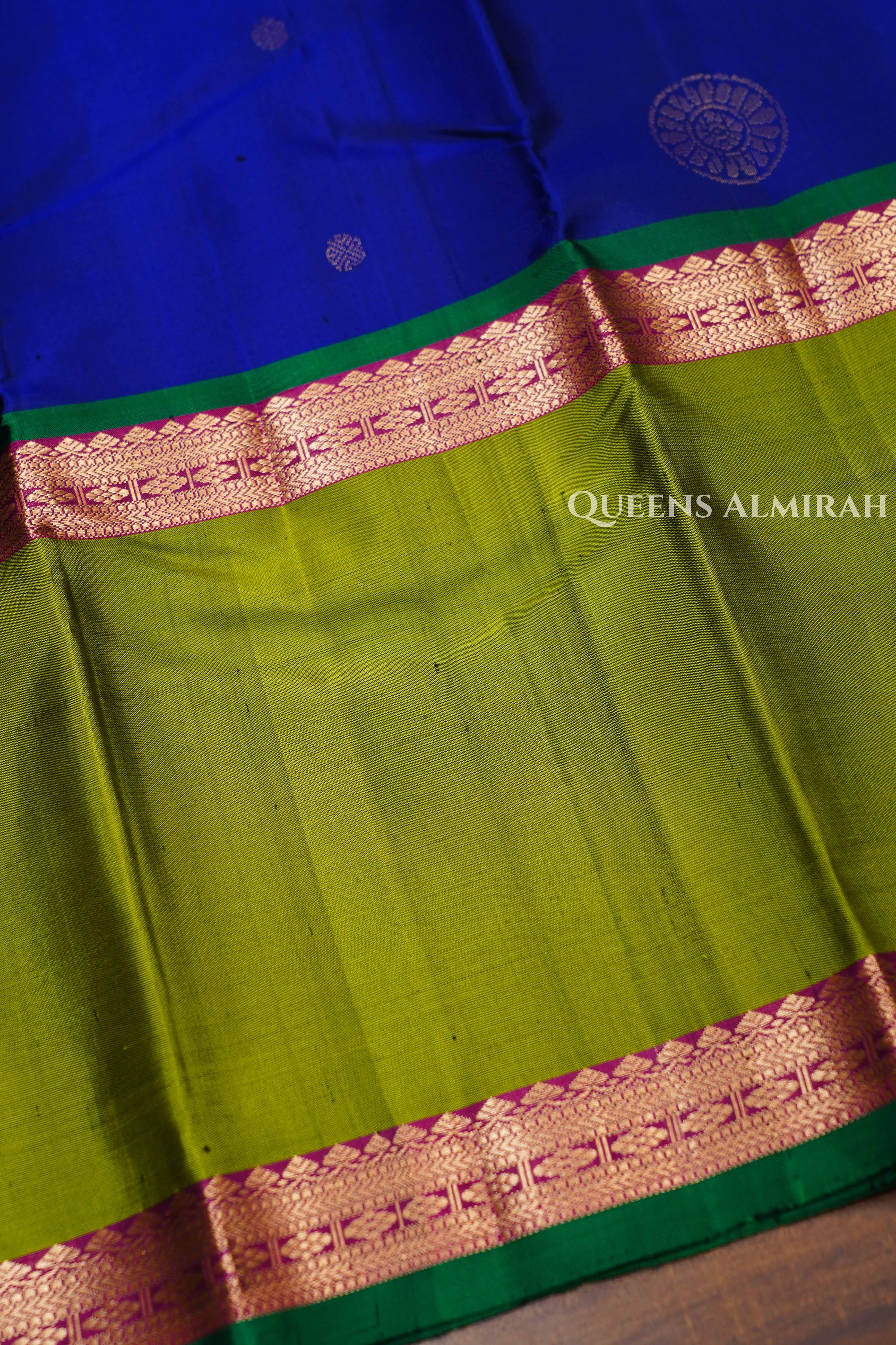 Royal Blue With Parrot Green Pure Kanchivaram Silk Saree