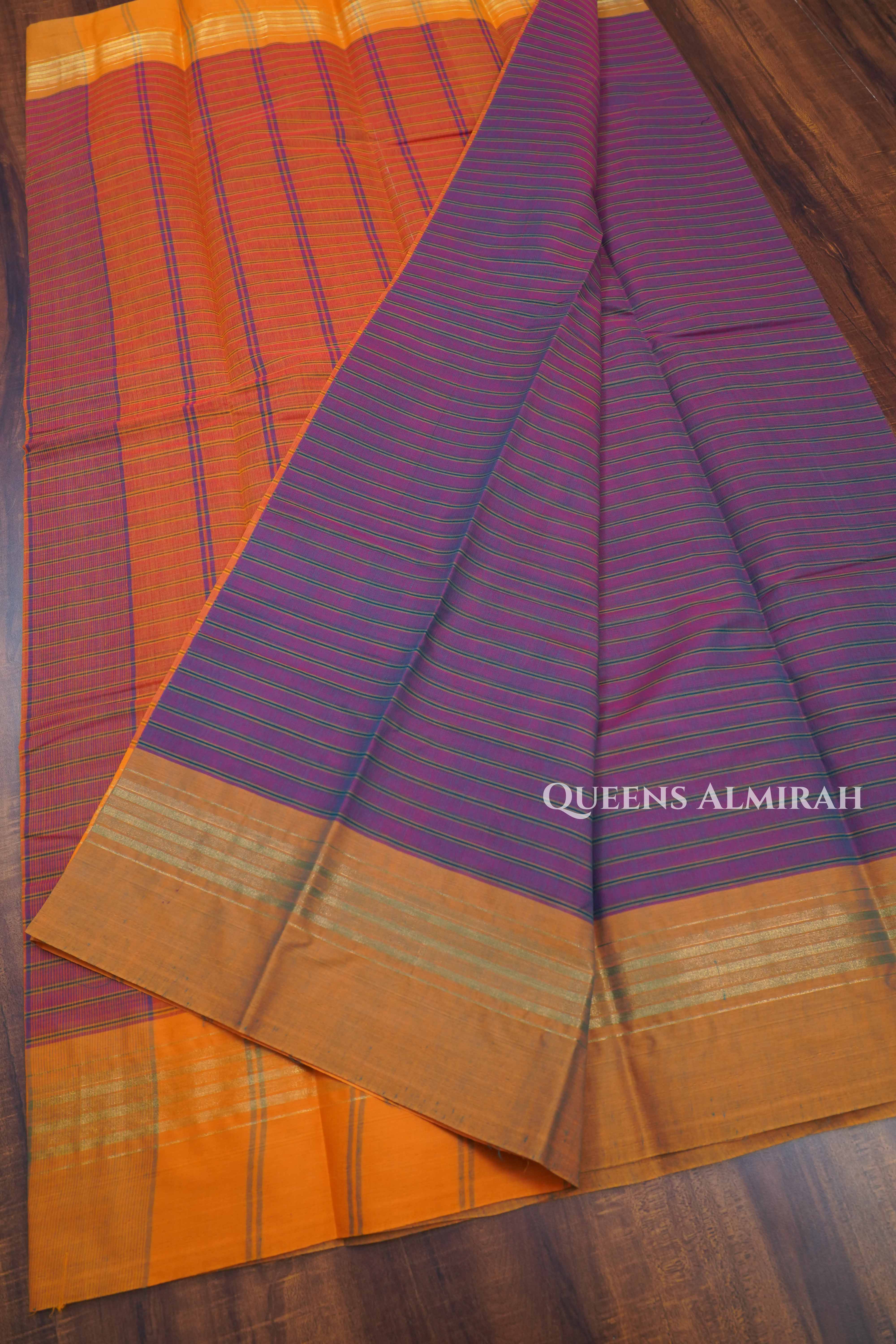 Velvet Maroon With Mustard Yellow Chettinad Cotton Saree