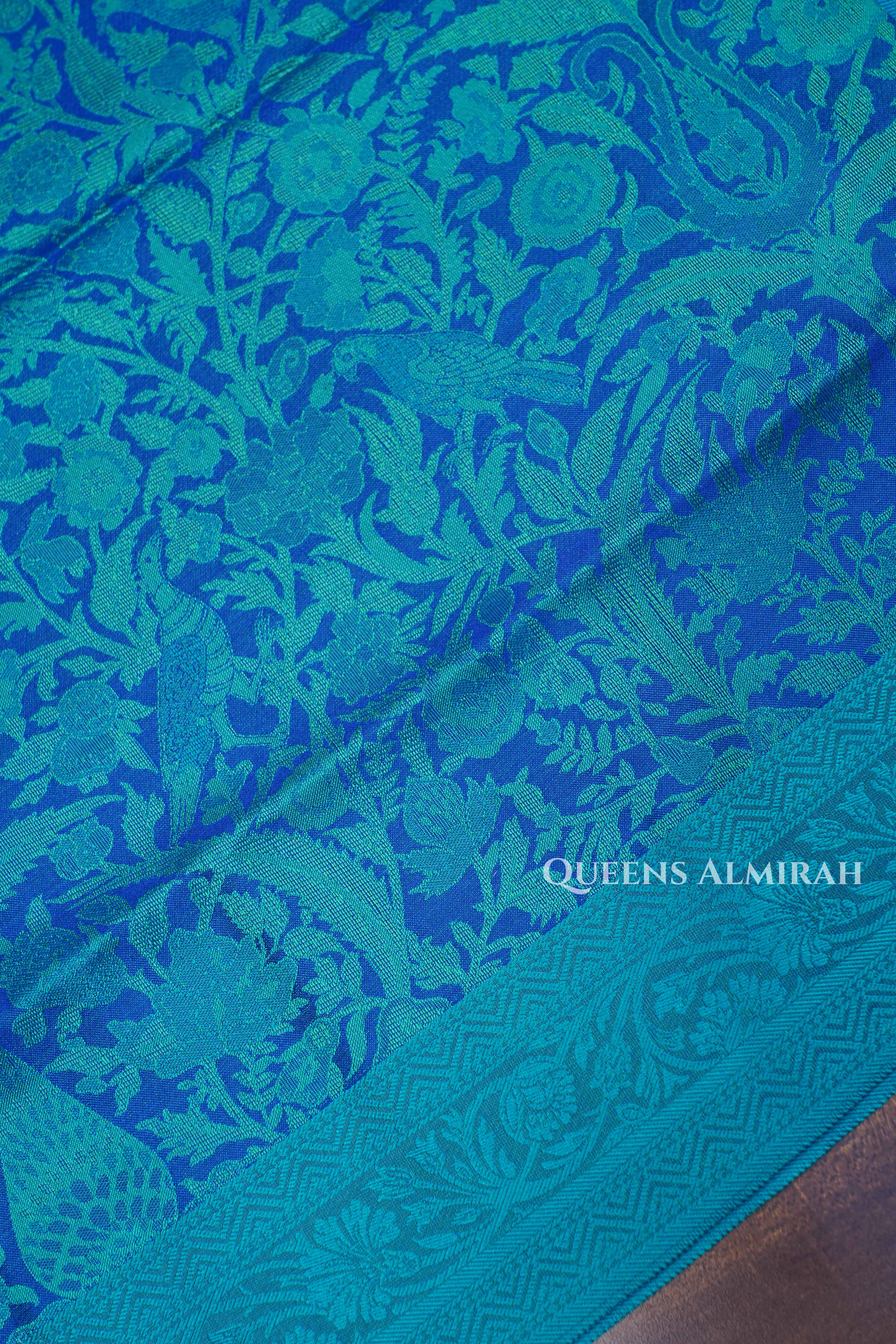 Sea Blue Pashmina Silk Saree