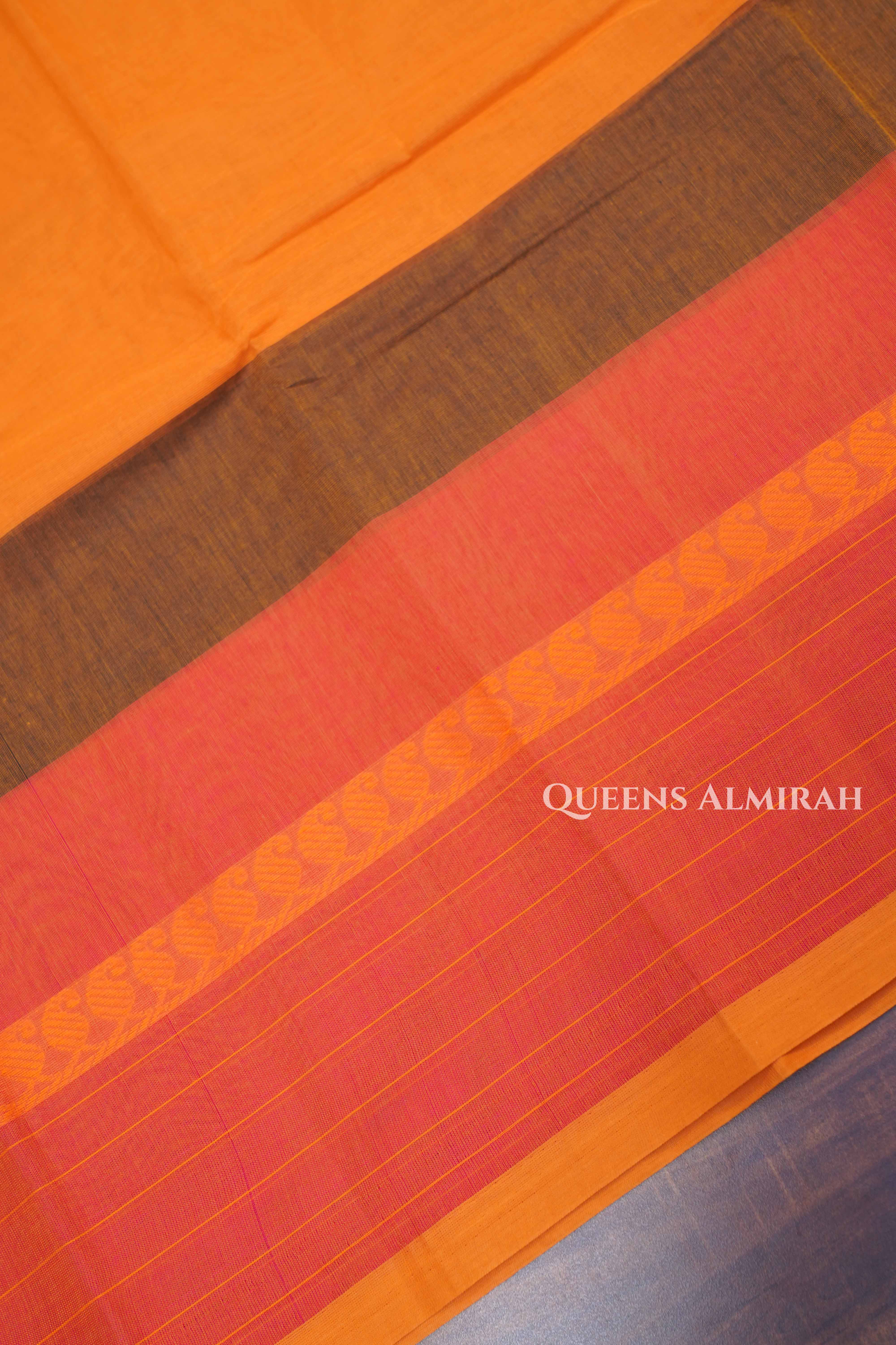 Pumpkin Orange Chettinad Cotton Saree