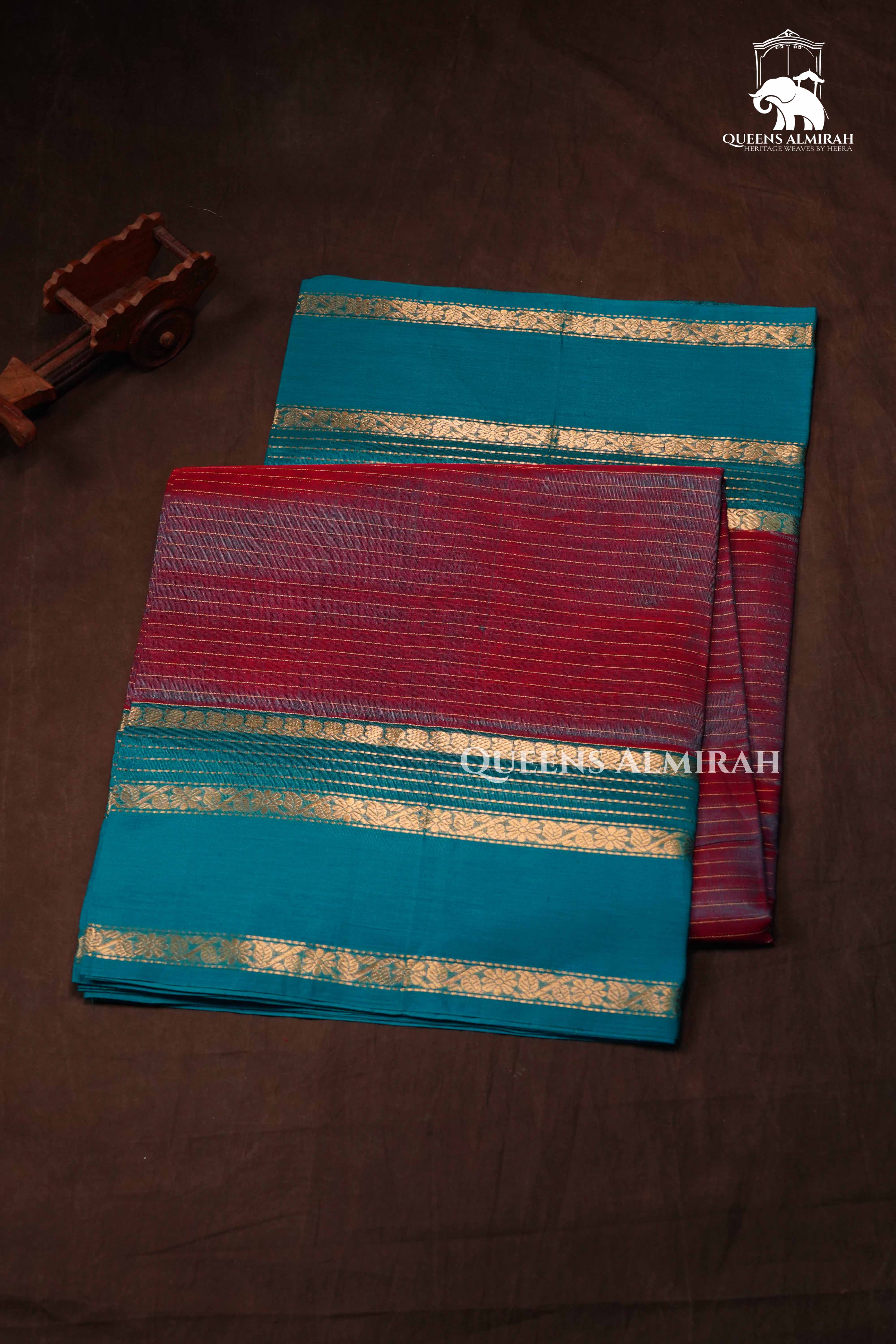 Pastel Purple With Sea Blue -Karaikudi Chettinad Silk Cotton Saree
