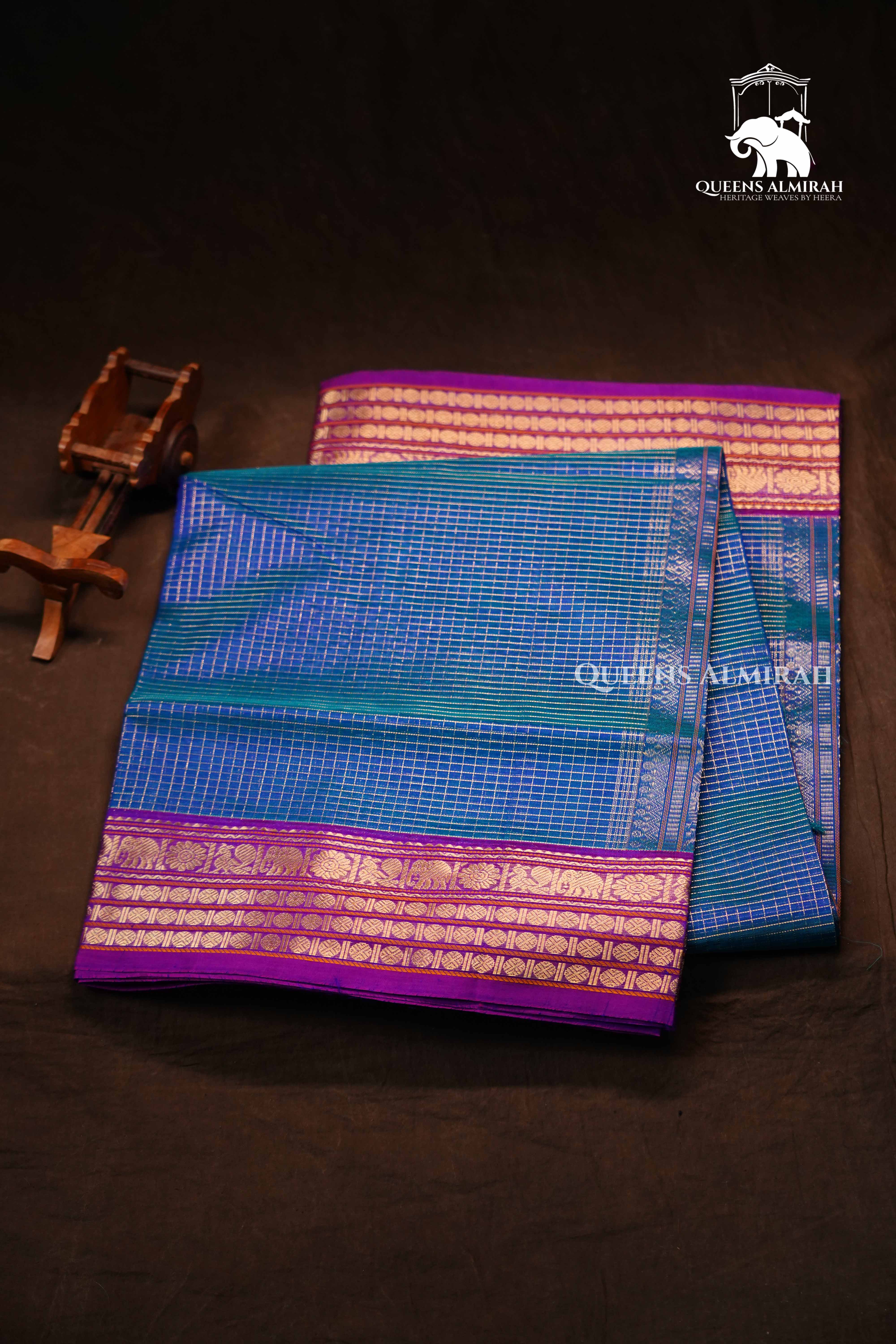 Dusky Blue Karaikudi Chettinad Silk Cotton Saree