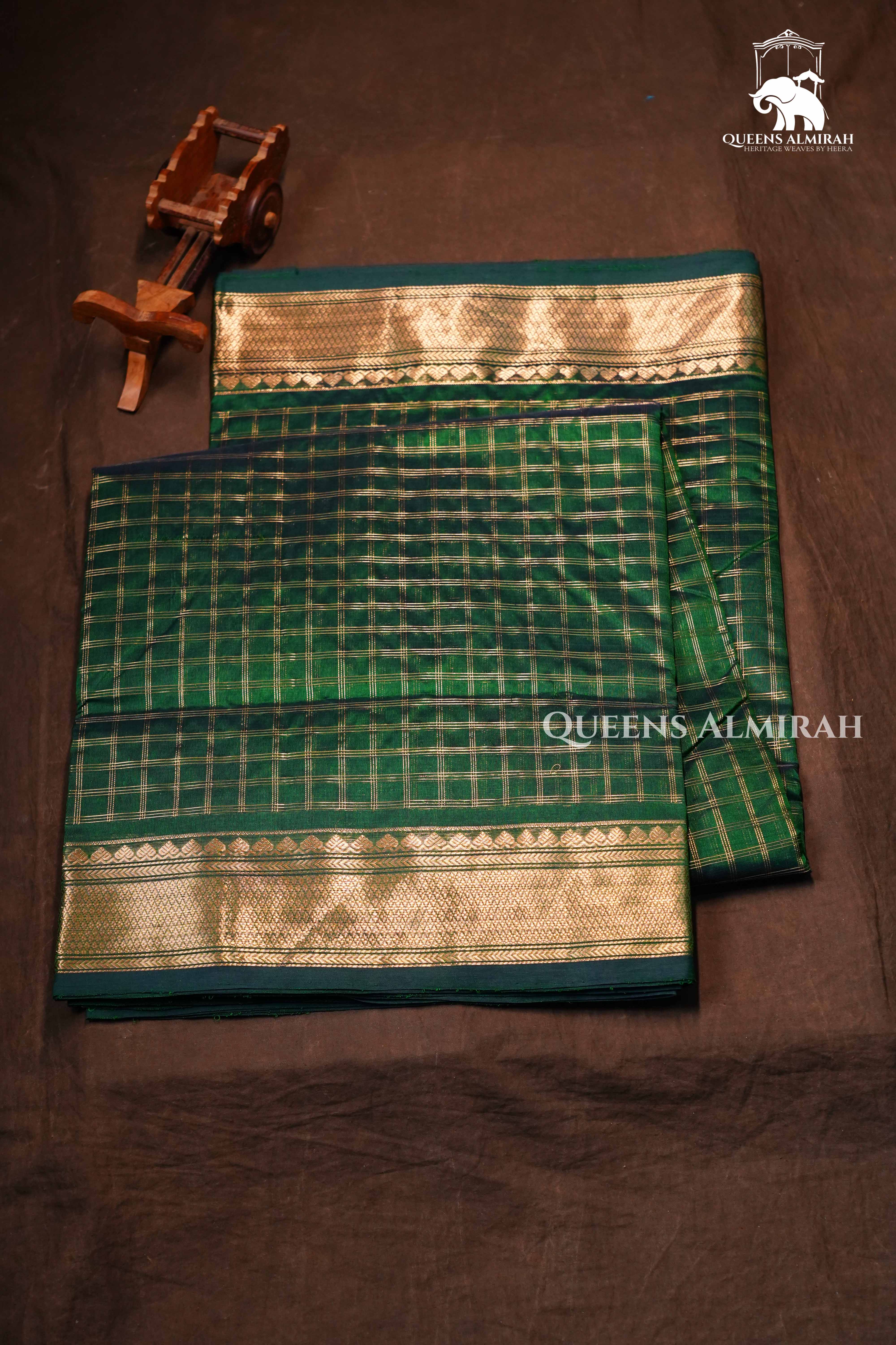 Dark Green Karaikudi Chettinad Silk Cotton
