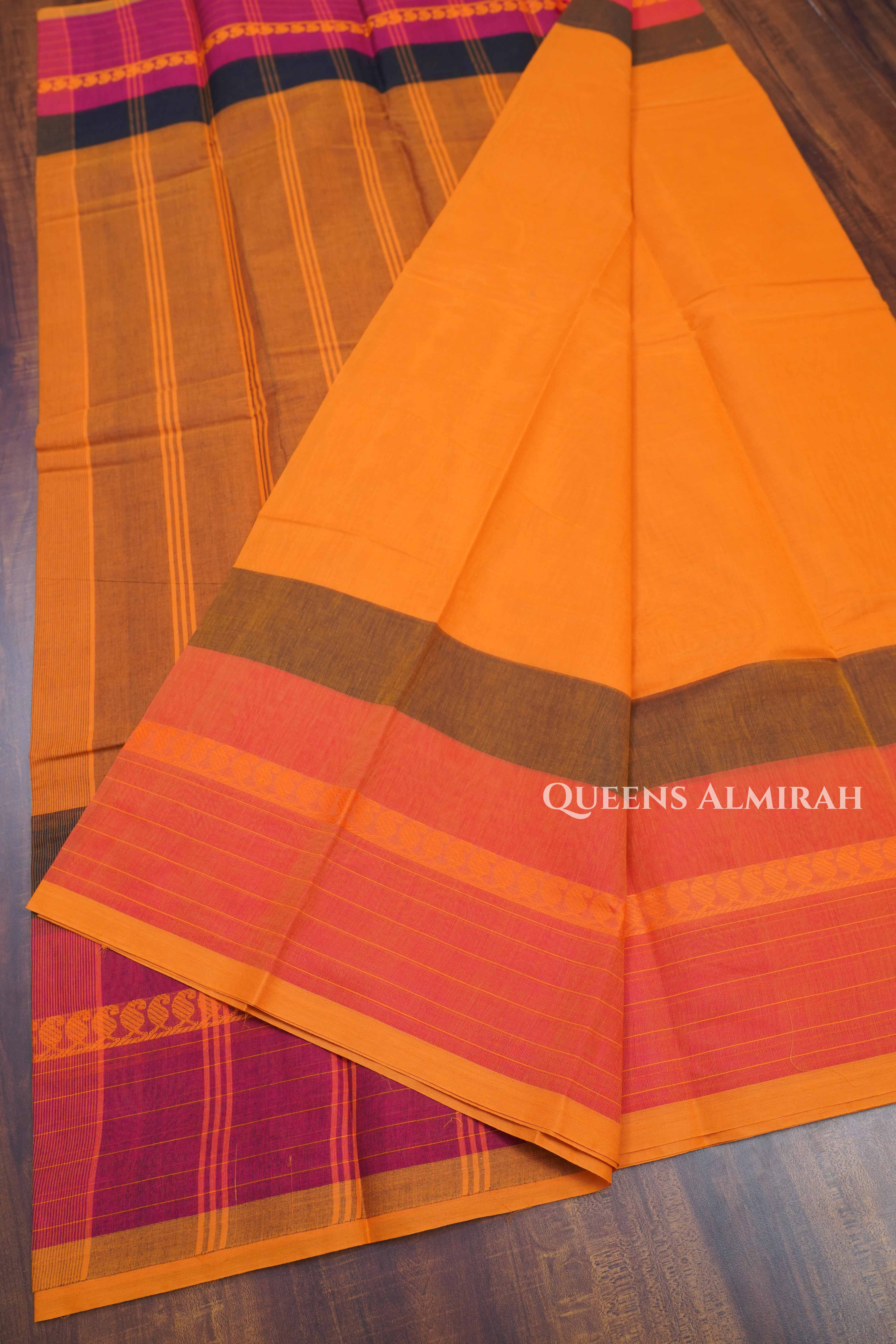 Pumpkin Orange Chettinad Cotton Saree