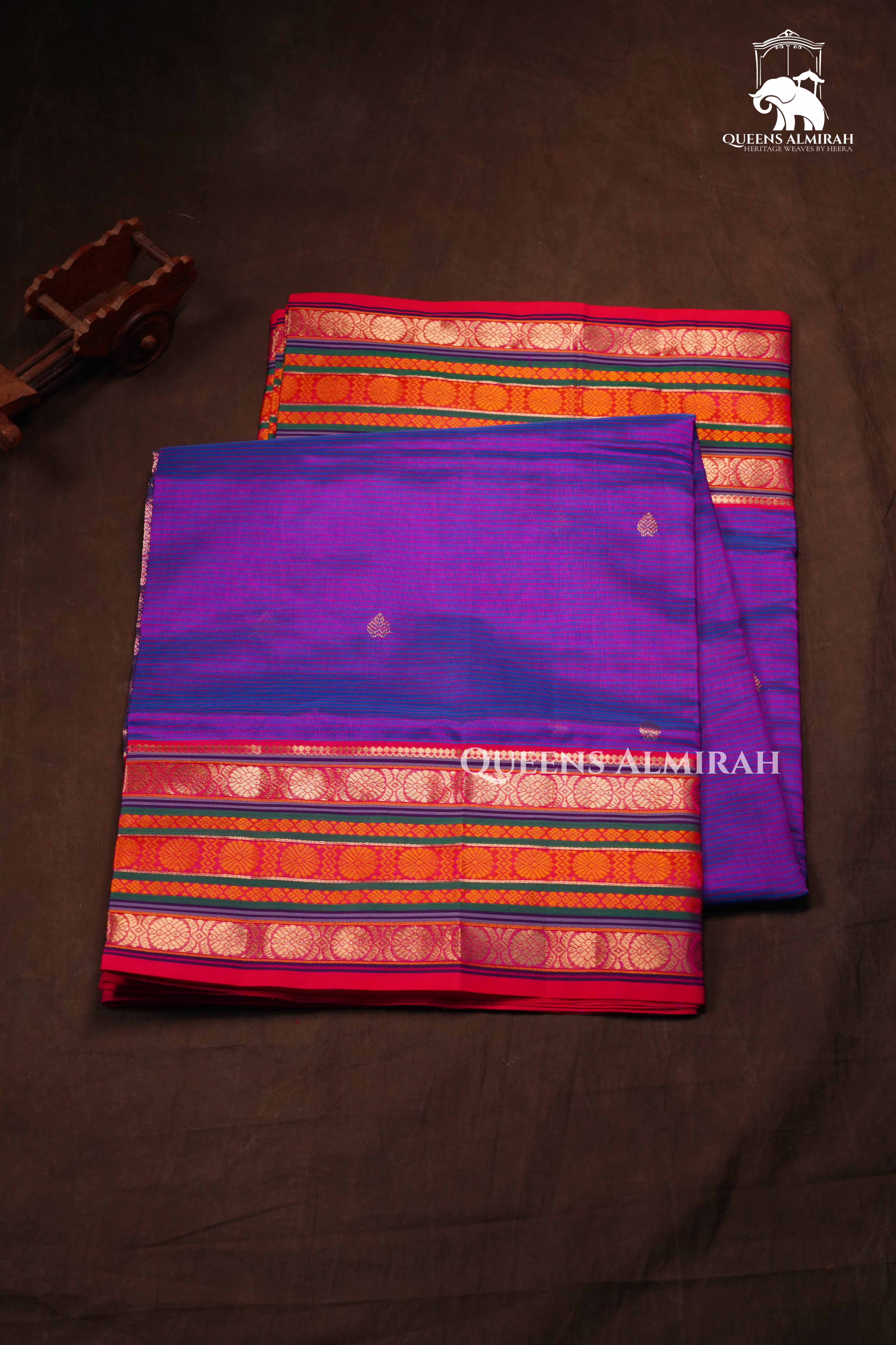 Dark Lavender Karaikudi Chettinad Silk Cotton Saree