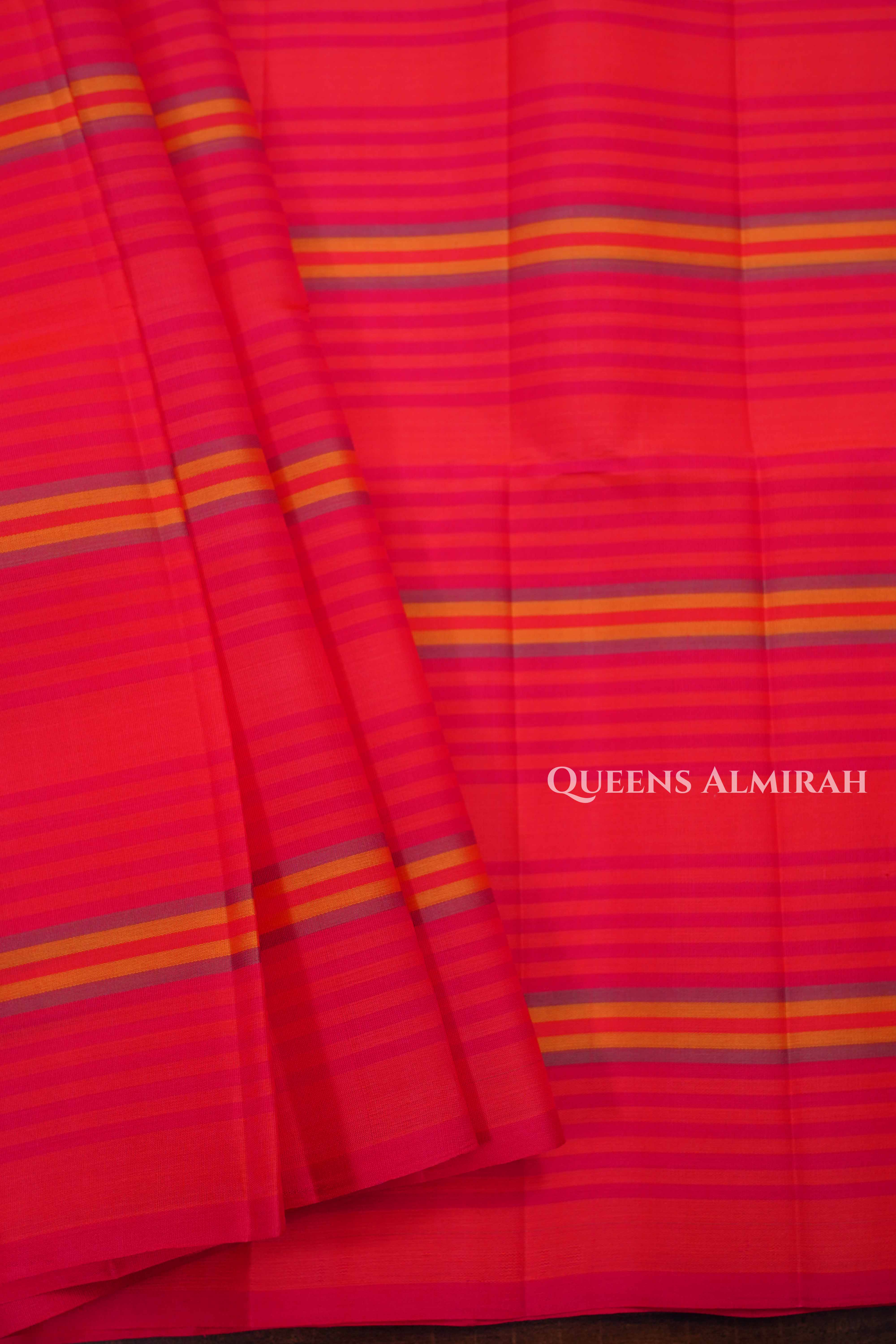 Tomato Red With Strips Pure Soft Silk Saree