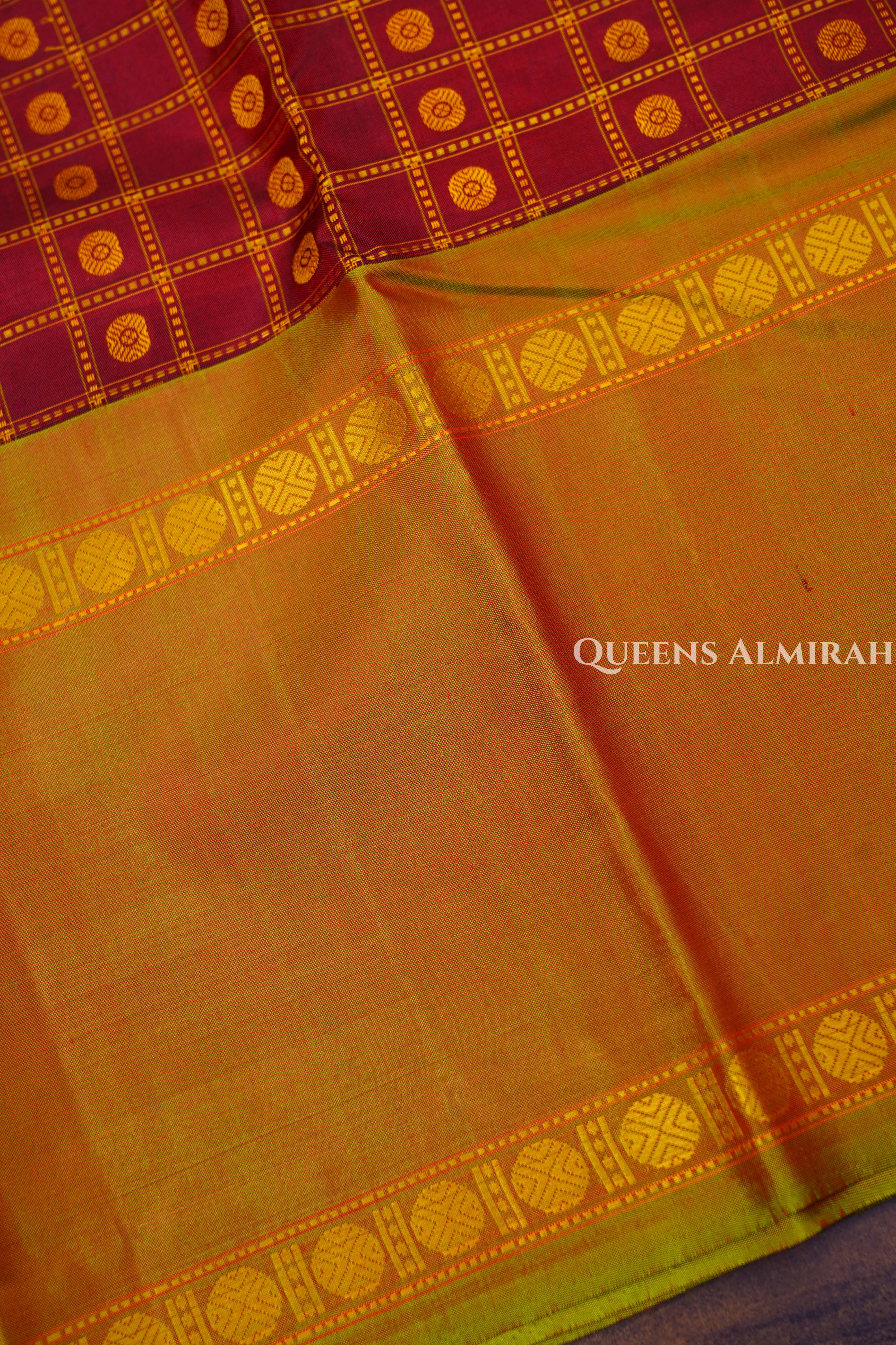 Kumkum Red With Greenish Yellow Pure Kanchivaram Silk Saree