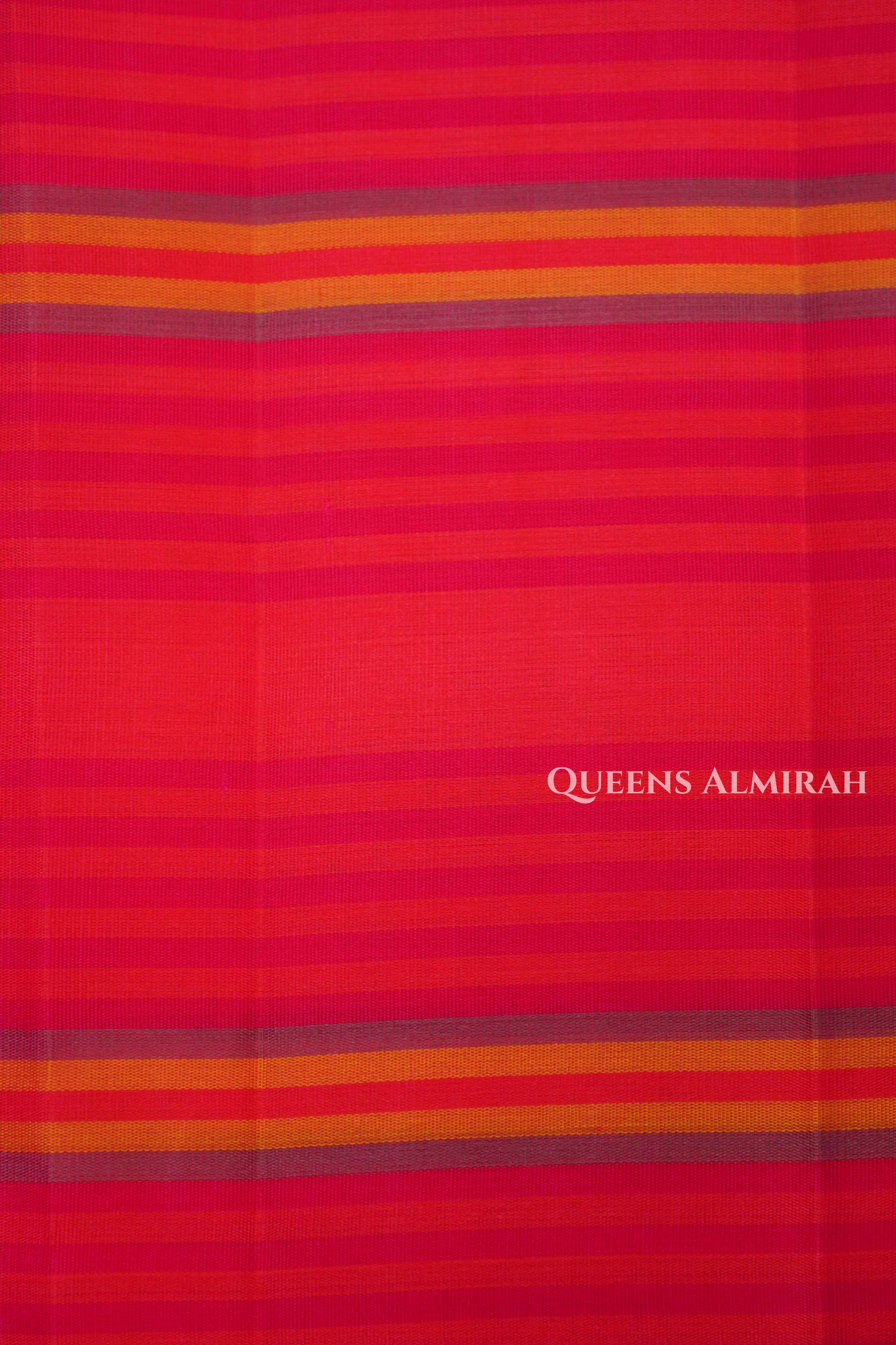 Tomato Red With Strips Pure Soft Silk Saree