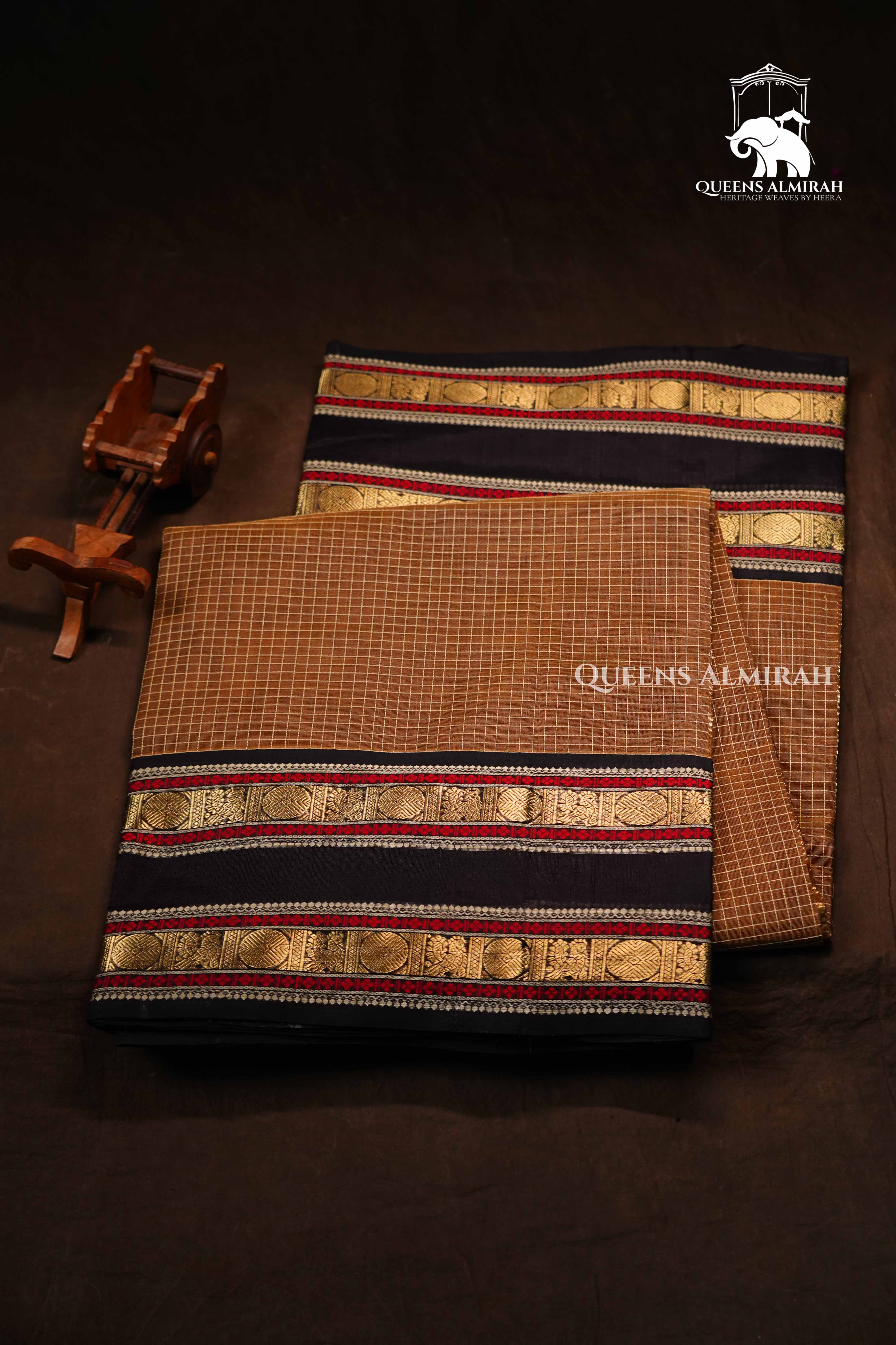 Walnut Brown Karaikudi Chettinad Silk Cotton Saree