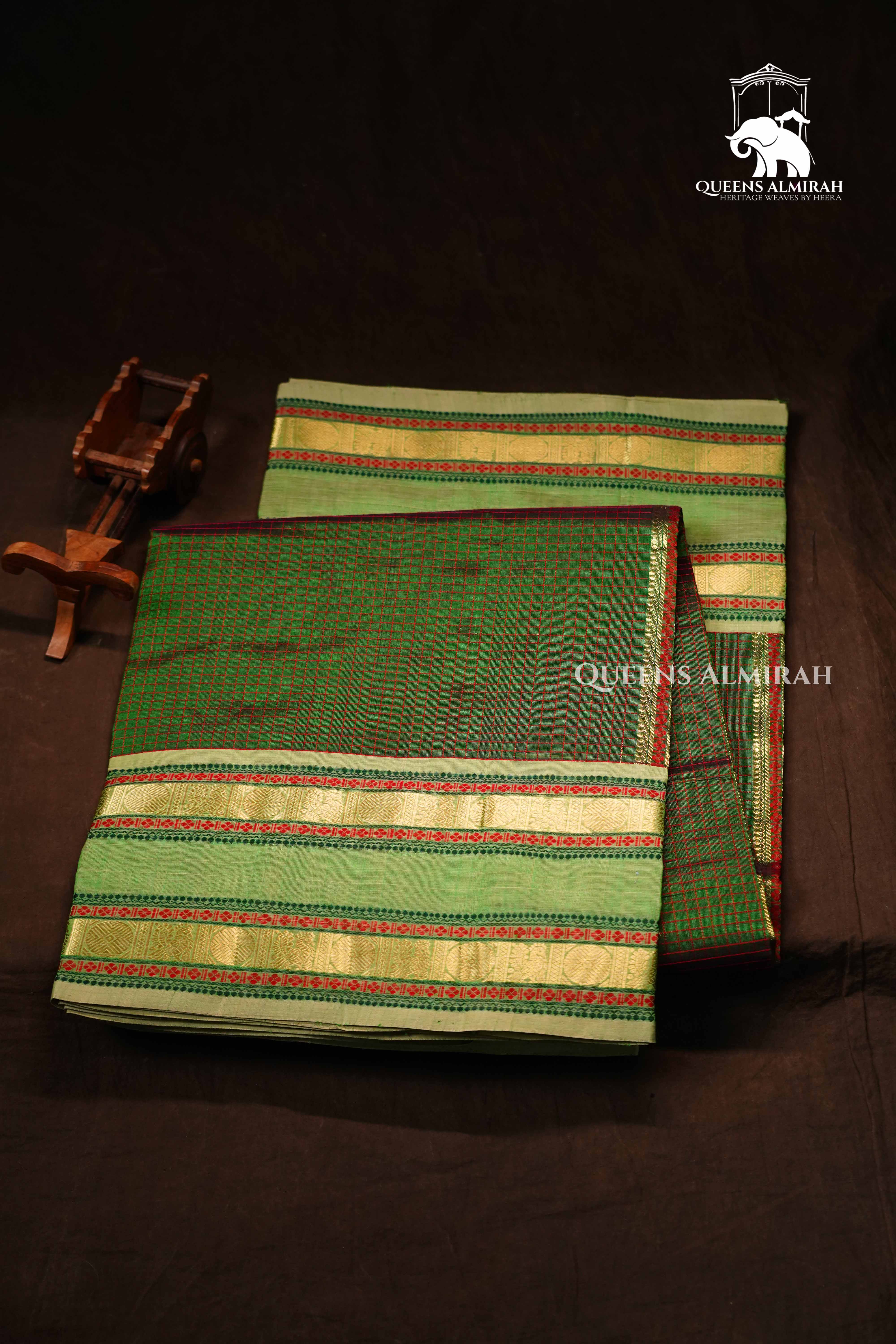 Green Karaikudi Chettinad Silk Cotton Saree 1