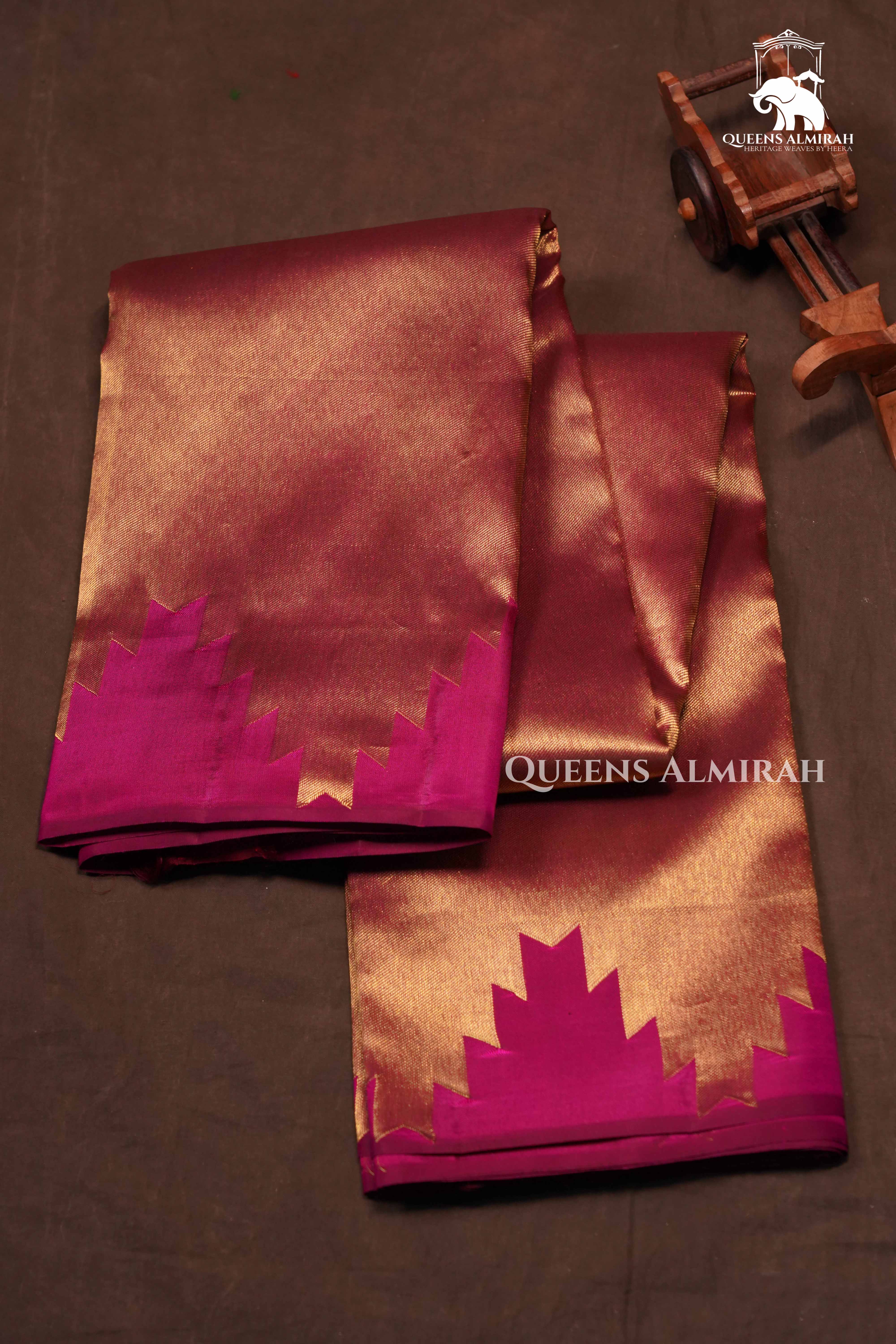 Golden With Purple Pure Kanchivaram Silk Saree