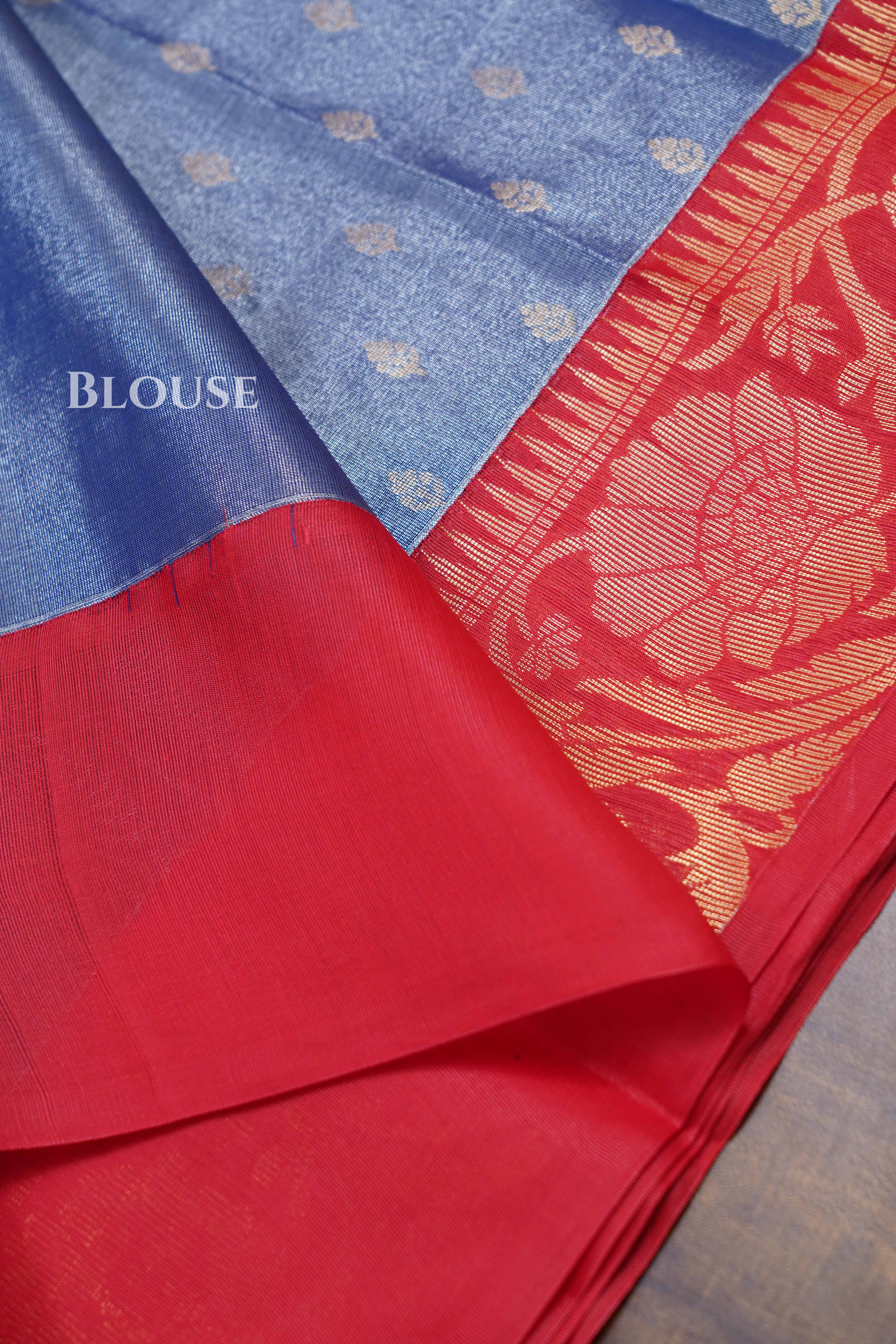 Lavender With Red Tissue Silk Cotton Saree